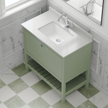 [BFRY827WS1] Coppenhall Traditional 1 Drawer Floor Standing Vanity Unit with Marble Worktop, Choice of Size and Finish - Lifestyle 2
