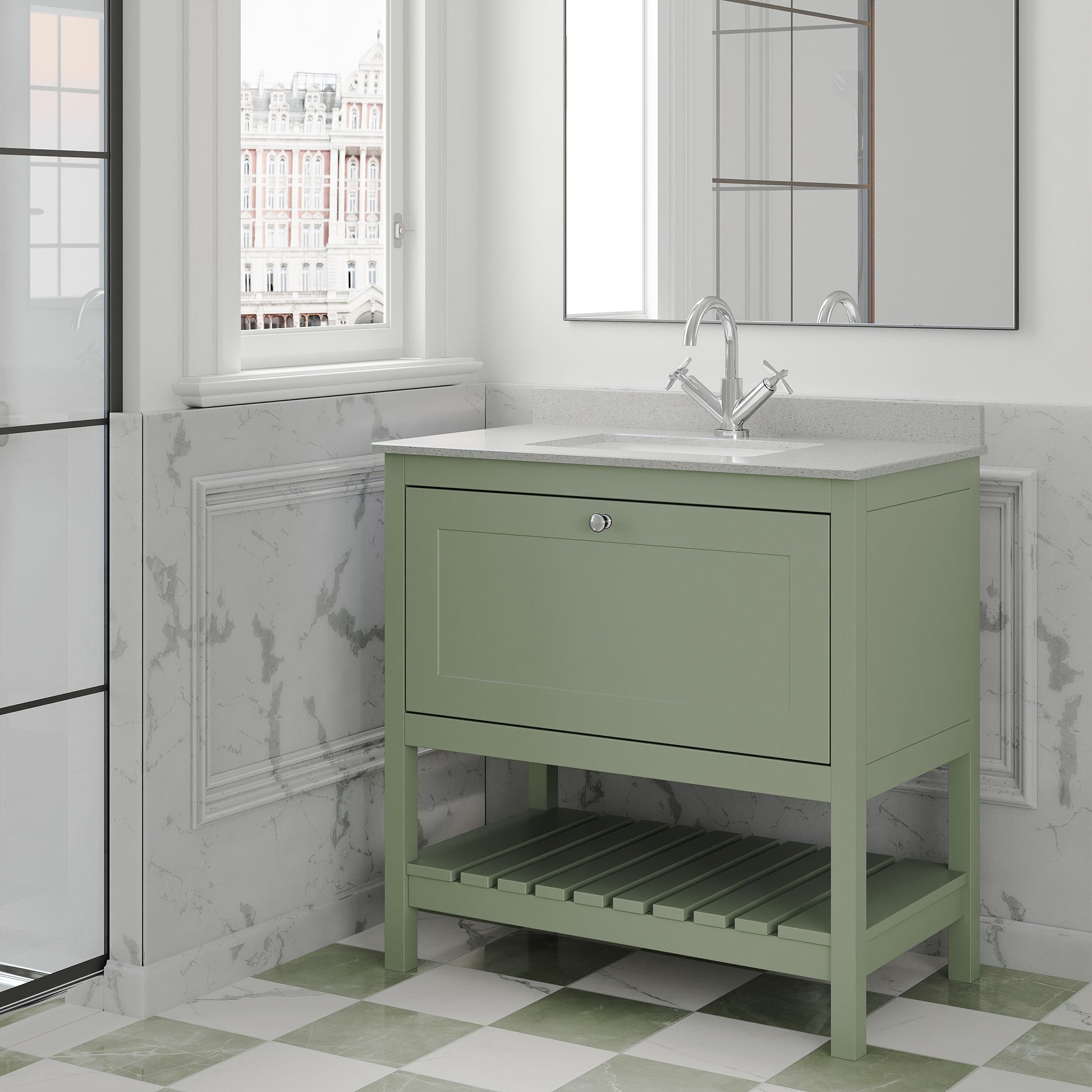 [BFRY827WS1] Coppenhall Traditional 1 Drawer Floor Standing Vanity Unit with Marble Worktop, Choice of Size and Finish - Lifestyle 3