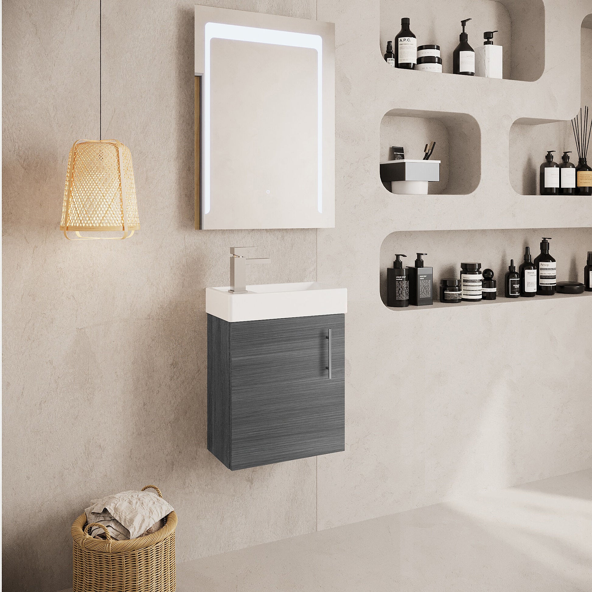 [BFSA009] Freehay Compact Cloakroom Wall Hung Vanity Basin Unit, 400mm, Choice of Colour - Lifestyle 3