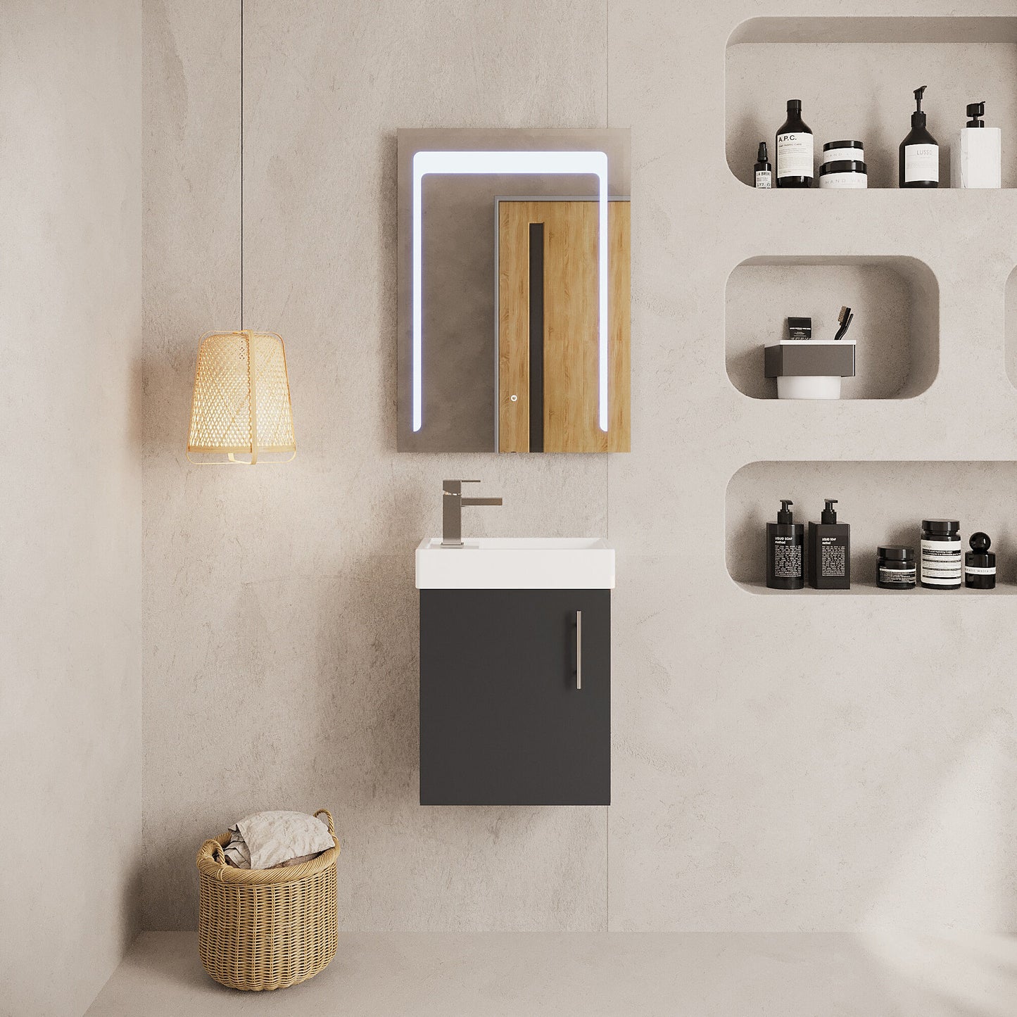 [BFSA013] Freehay Compact Cloakroom Wall Hung Vanity Basin Unit, 400mm, Choice of Colour - Lifestyle 1