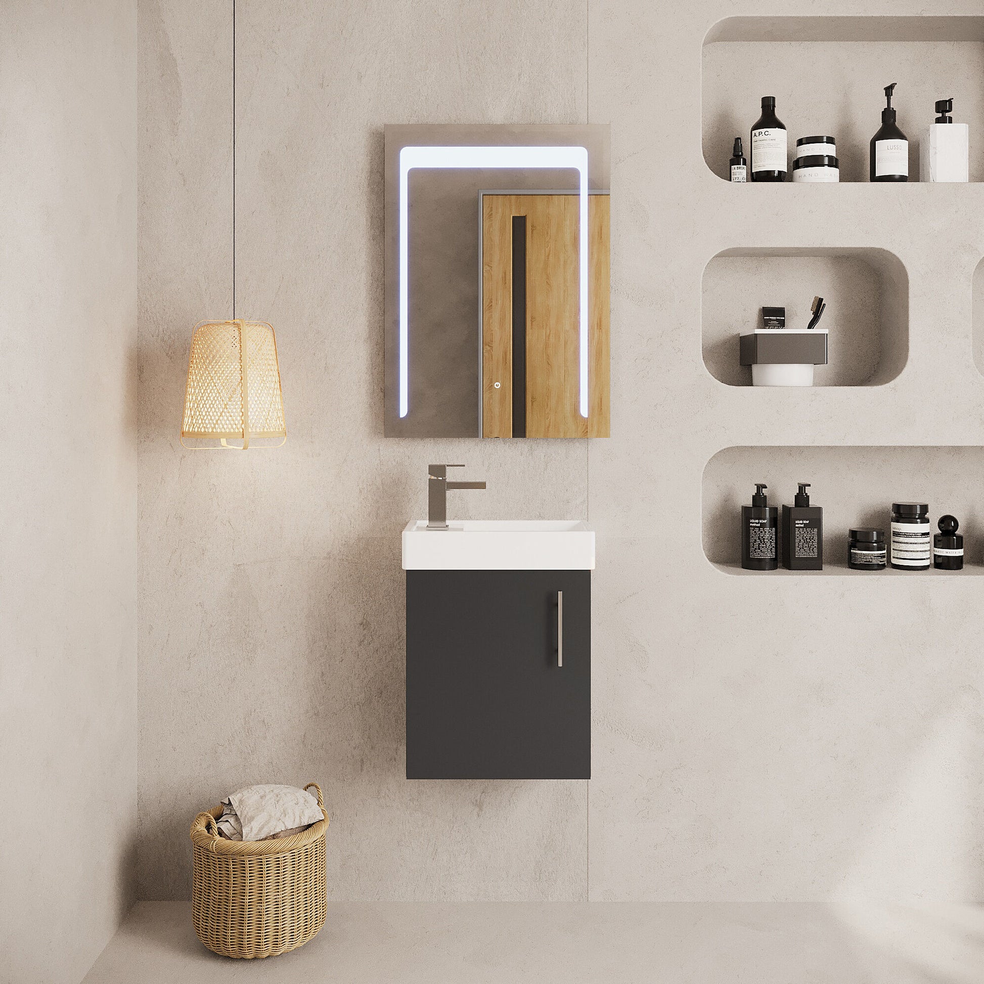 [BFSA013] Freehay Compact Cloakroom Wall Hung Vanity Basin Unit, 400mm, Choice of Colour - Lifestyle 1