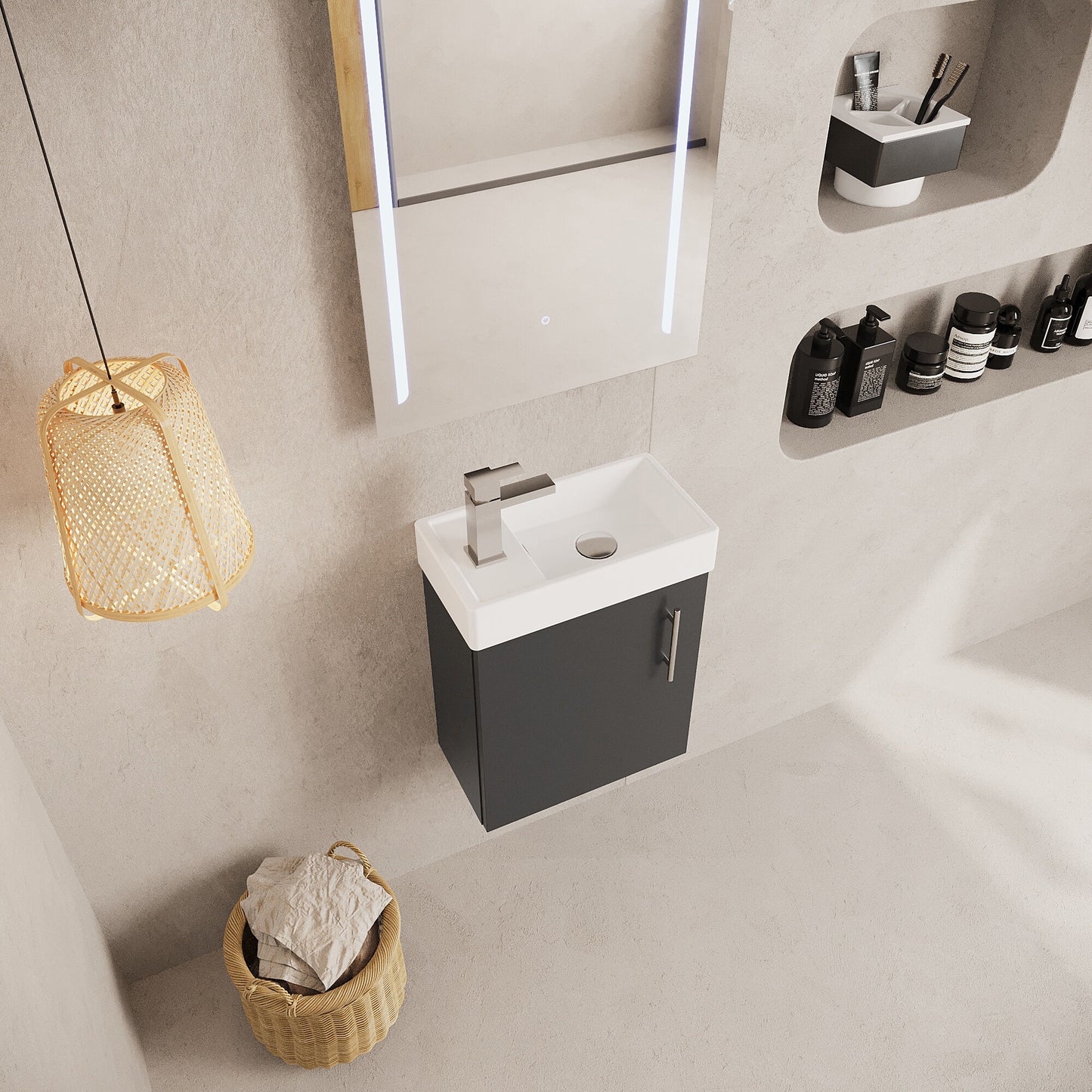 [BFSA013] Freehay Compact Cloakroom Wall Hung Vanity Basin Unit, 400mm, Choice of Colour - Lifestyle 2