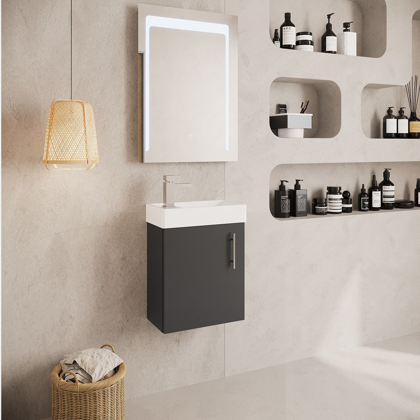[BFSA013] Freehay Compact Cloakroom Wall Hung Vanity Basin Unit, 400mm, Choice of Colour - Lifestyle 3