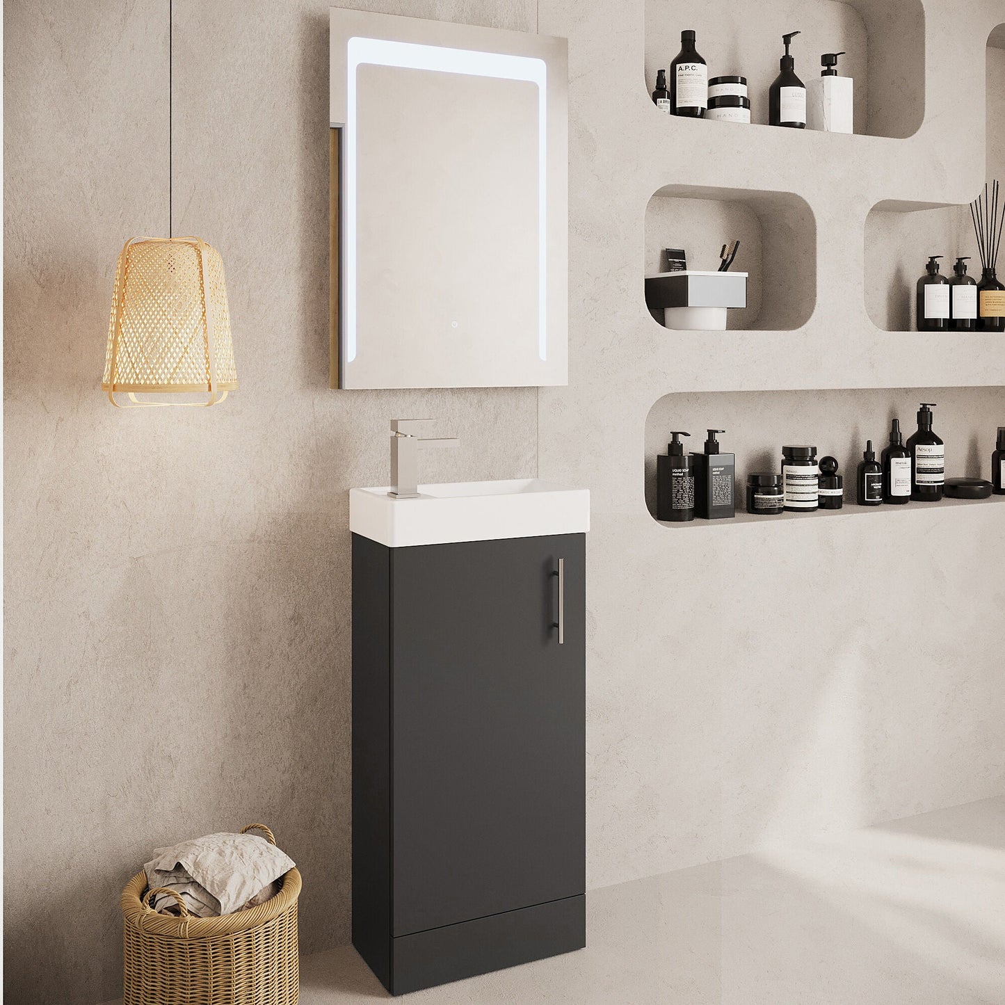 [BFSA014] Freehay Compact Cloakroom Vanity Basin Unit, 400mm - Choice of Mount Type, Colour and Handle Finish - Lifestyle 3