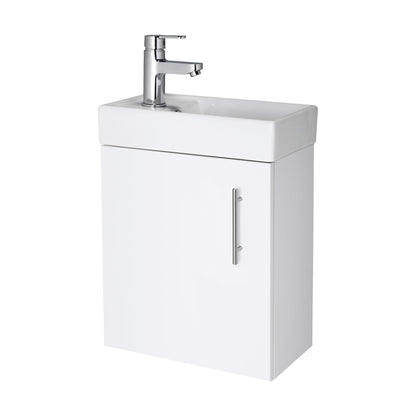 [BFSA182] Cloakroom Wall Hung 1 Door Vanity Unit with Basin, 400mm - Gloss White - Cutout