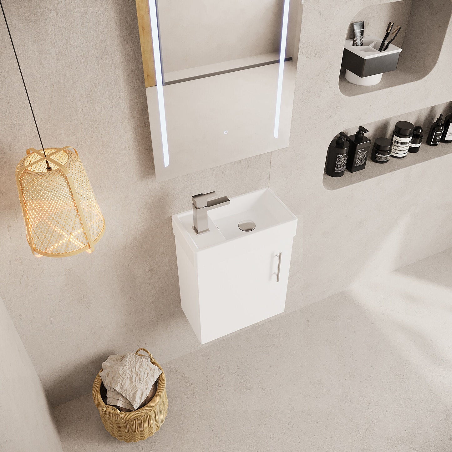 [BFSA182] Cloakroom Wall Hung 1 Door Vanity Unit with Basin, 400mm - Gloss White - Lifestyle 2