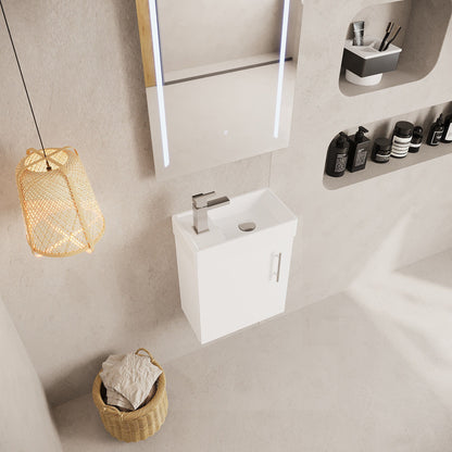 [BFSA182] Cloakroom Wall Hung 1 Door Vanity Unit with Basin, 400mm - Gloss White - Lifestyle 2