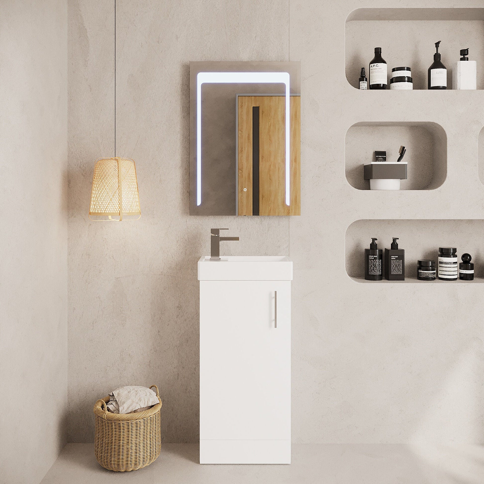 [BFSA192] Freehay 400mm Floor Standing Bathroom Vanity & Basin - Chrome Handle - Gloss White - Lifestyle 1