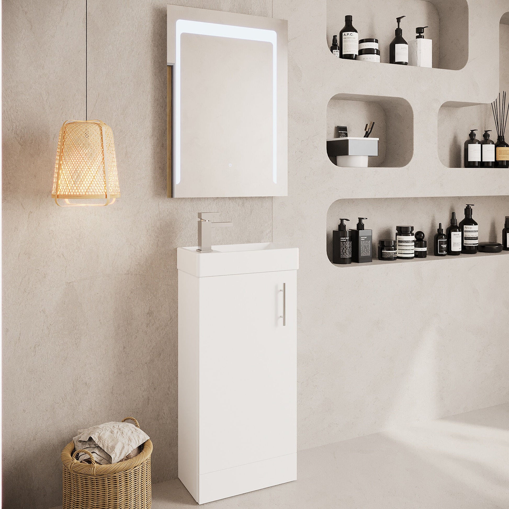 [BFSA192] Freehay 400mm Floor Standing Bathroom Vanity & Basin - Chrome Handle - Gloss White - Lifestyle 3