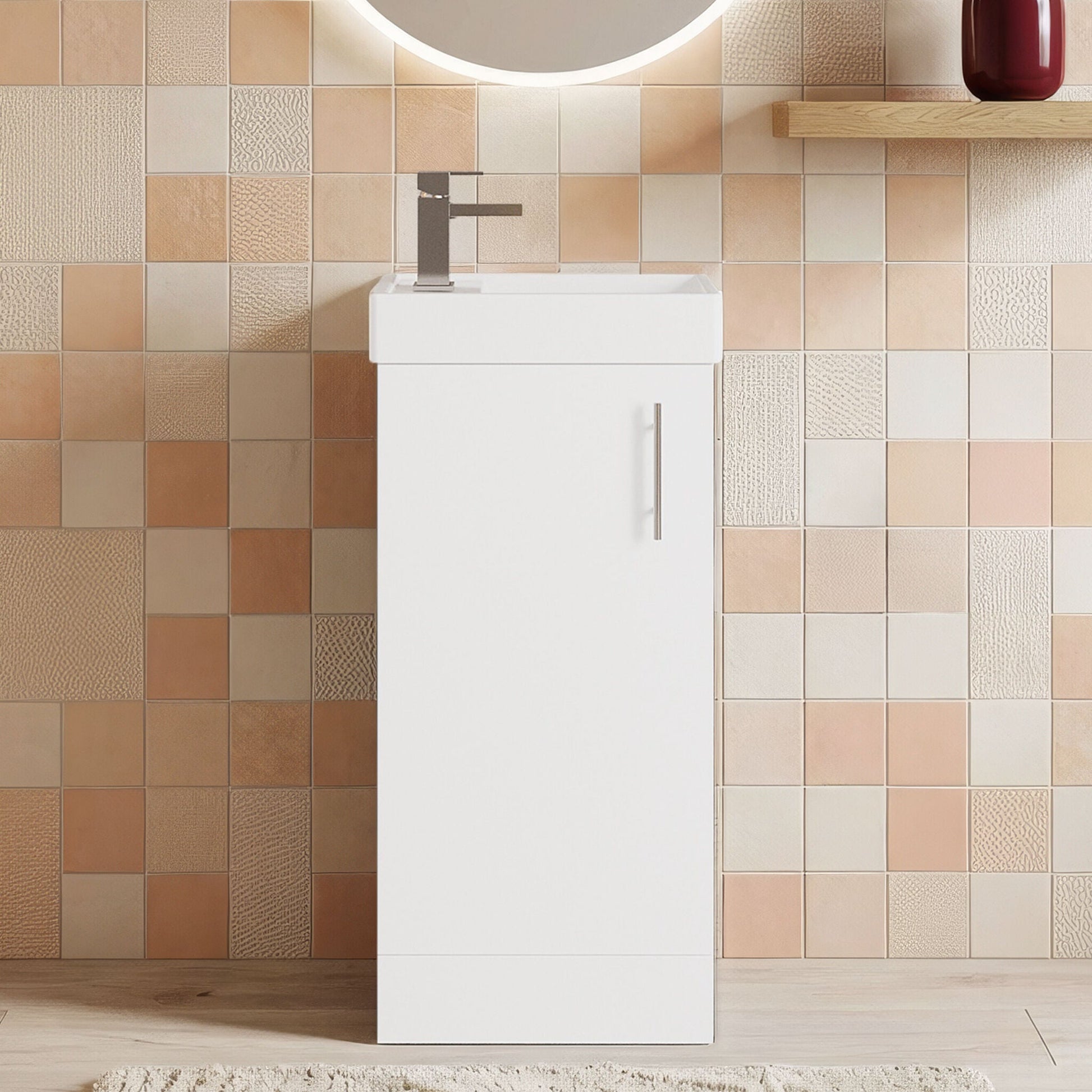 [BFSA192] Freehay 400mm Floor Standing Bathroom Vanity & Basin - Chrome Handle - Gloss White - Silo