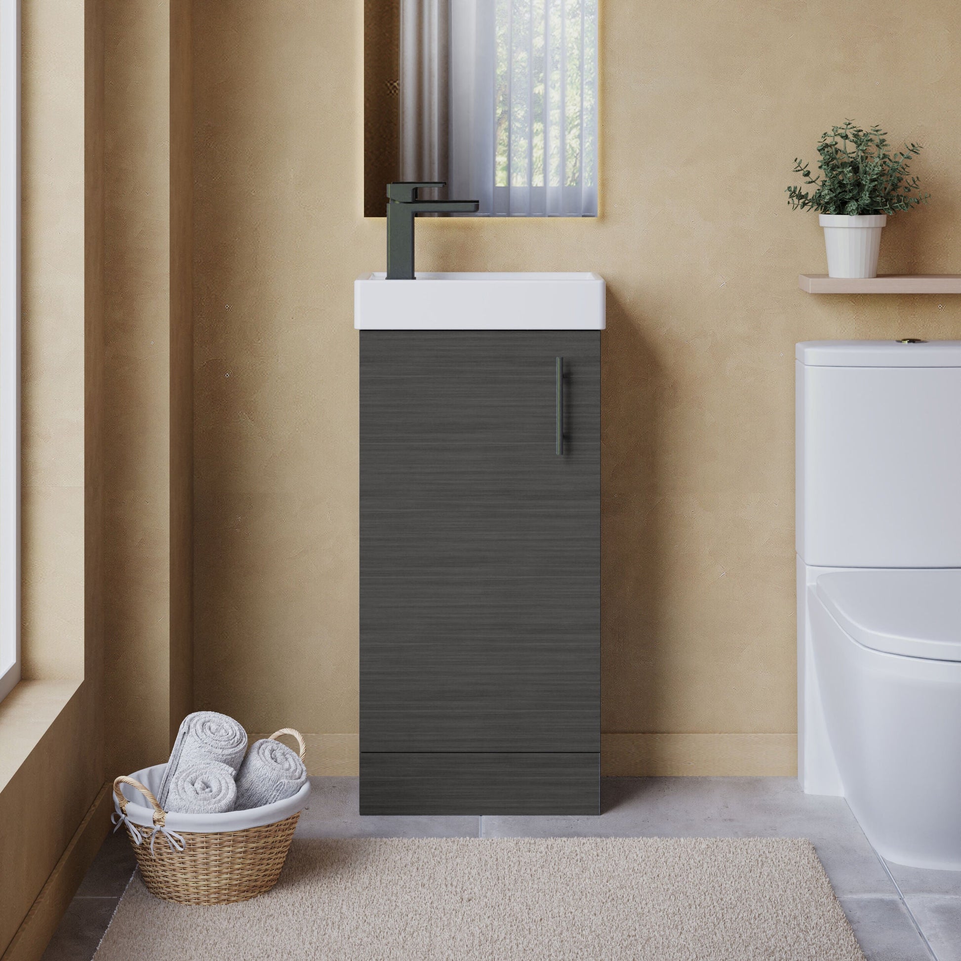 [BFSAH0392] Freehay Compact Cloakroom Vanity Basin Unit, 400mm - Choice of Mount Type, Colour and Handle Finish - Lifestyle 1
