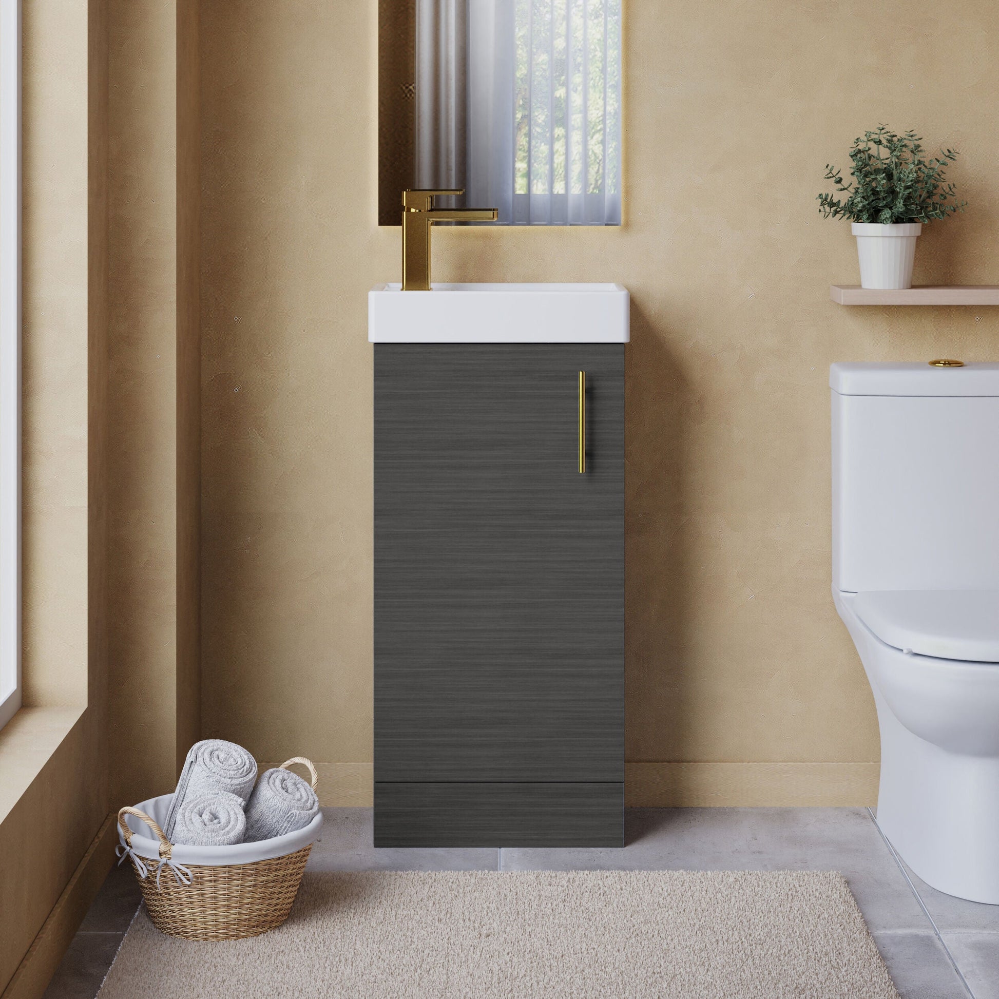 [BFSAH0393] Freehay Compact Cloakroom Vanity Basin Unit, 400mm - Choice of Mount Type, Colour and Handle Finish - Lifestyle 1