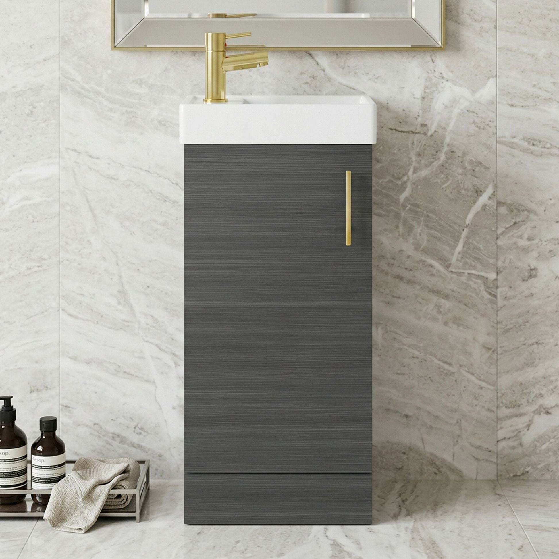 [BFSAH0393] Freehay Compact Cloakroom Vanity Basin Unit, 400mm - Choice of Mount Type, Colour and Handle Finish - Silo
