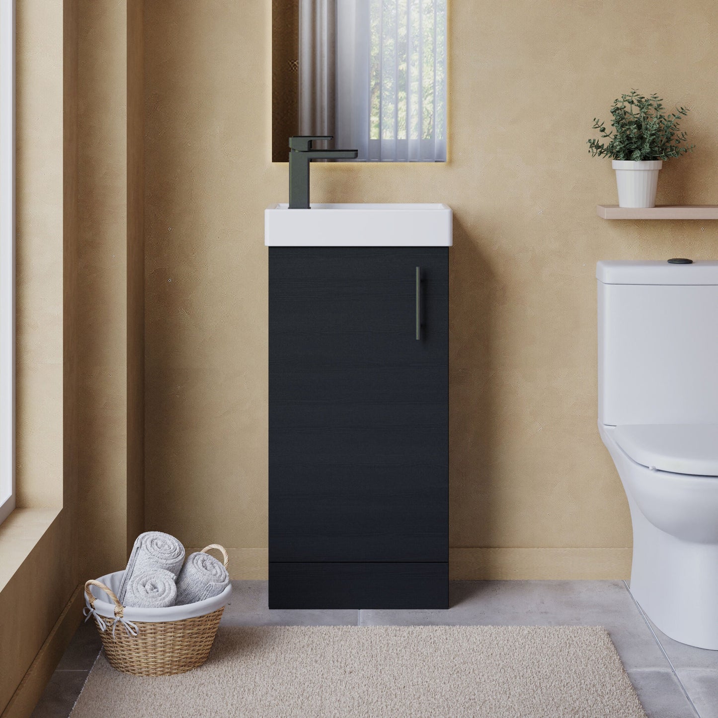 [BFSAH0492] Freehay Compact Cloakroom Vanity Basin Unit, 400mm - Choice of Mount Type, Colour and Handle Finish - Lifestyle 1