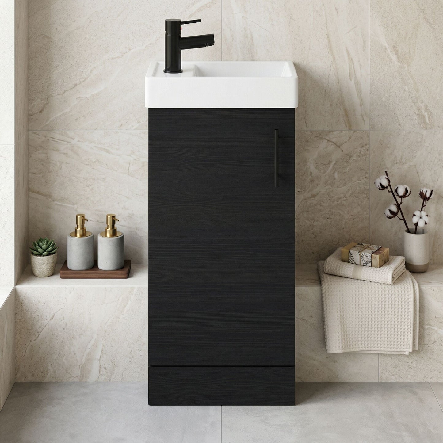 [BFSAH0492] Freehay Compact Cloakroom Vanity Basin Unit, 400mm - Choice of Mount Type, Colour and Handle Finish - Silo