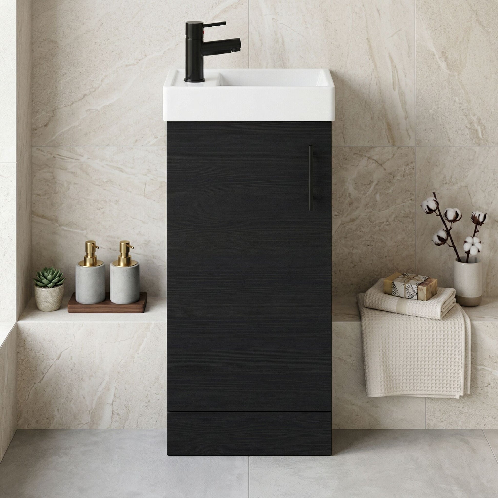[BFSAH0492] Freehay Compact Cloakroom Vanity Basin Unit, 400mm - Choice of Mount Type, Colour and Handle Finish - Silo