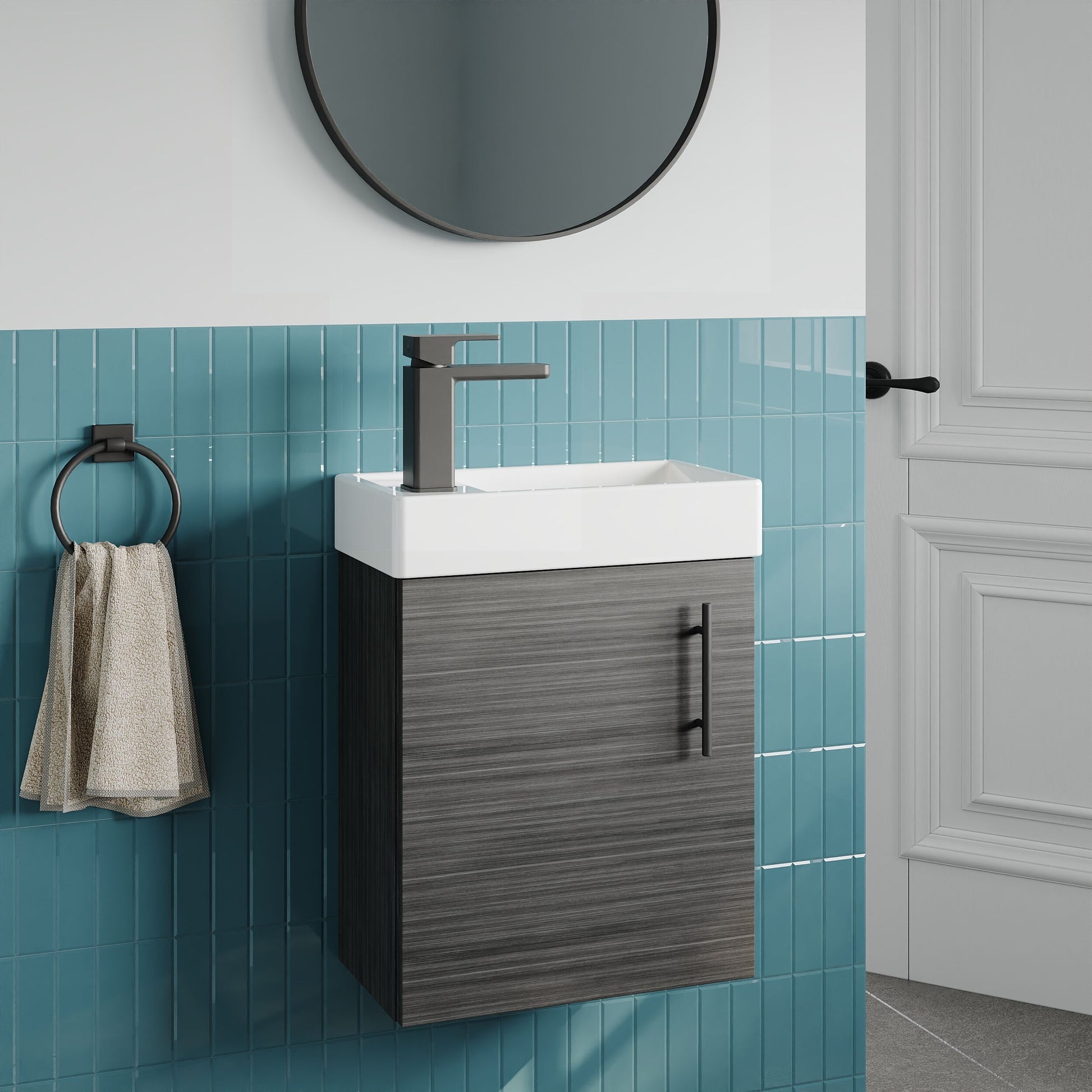 [BFSAH0992] Freehay Compact Cloakroom Wall Hung Vanity Basin Unit, 400mm, Choice of Colour - Lifestyle 3