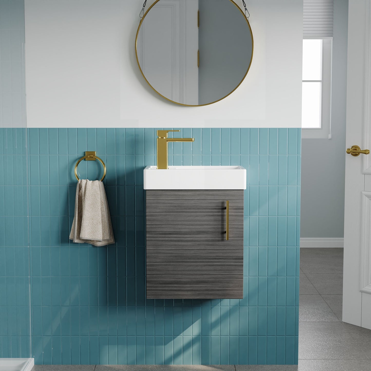 [BFSAH0993] Freehay Compact Cloakroom Wall Hung Vanity Basin Unit, 400mm, Choice of Colour - Lifestyle 1