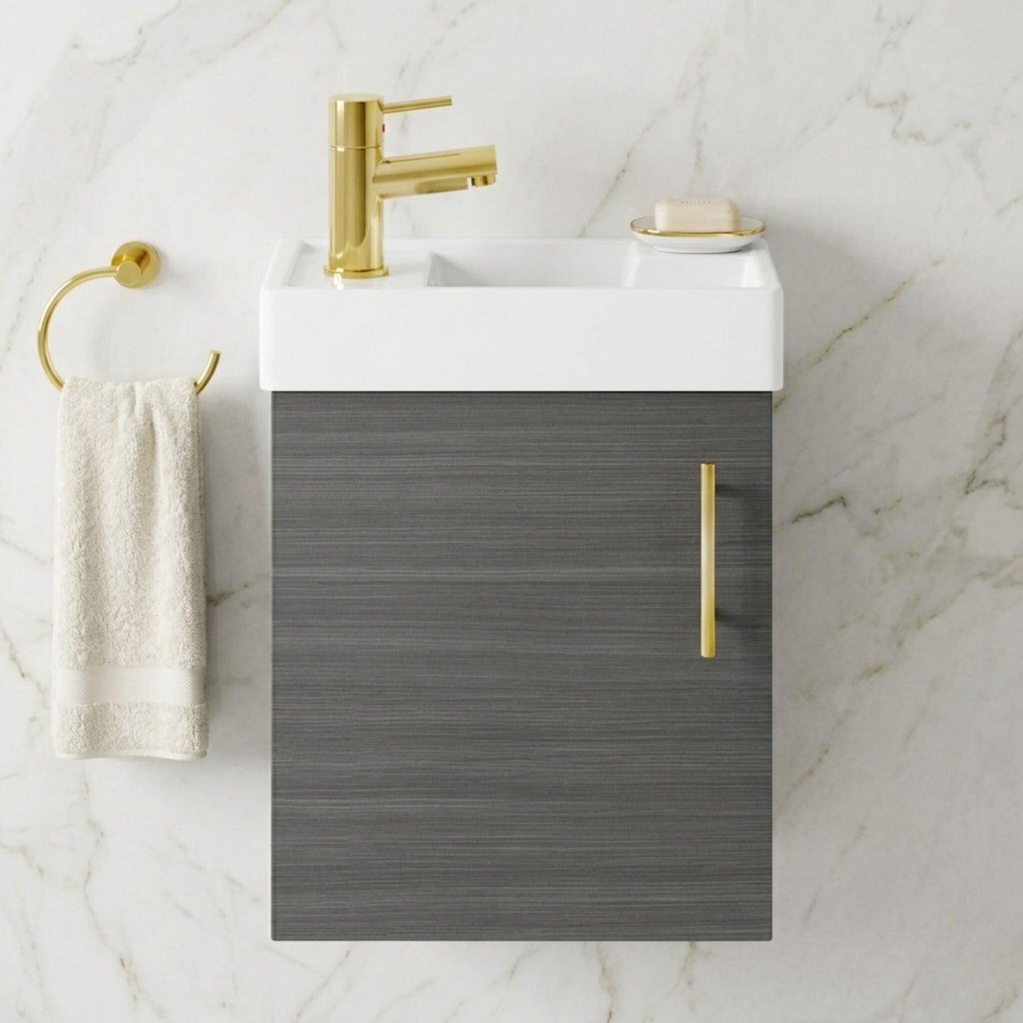 [BFSAH0993] Freehay Compact Cloakroom Wall Hung Vanity Basin Unit, 400mm, Choice of Colour - Silo