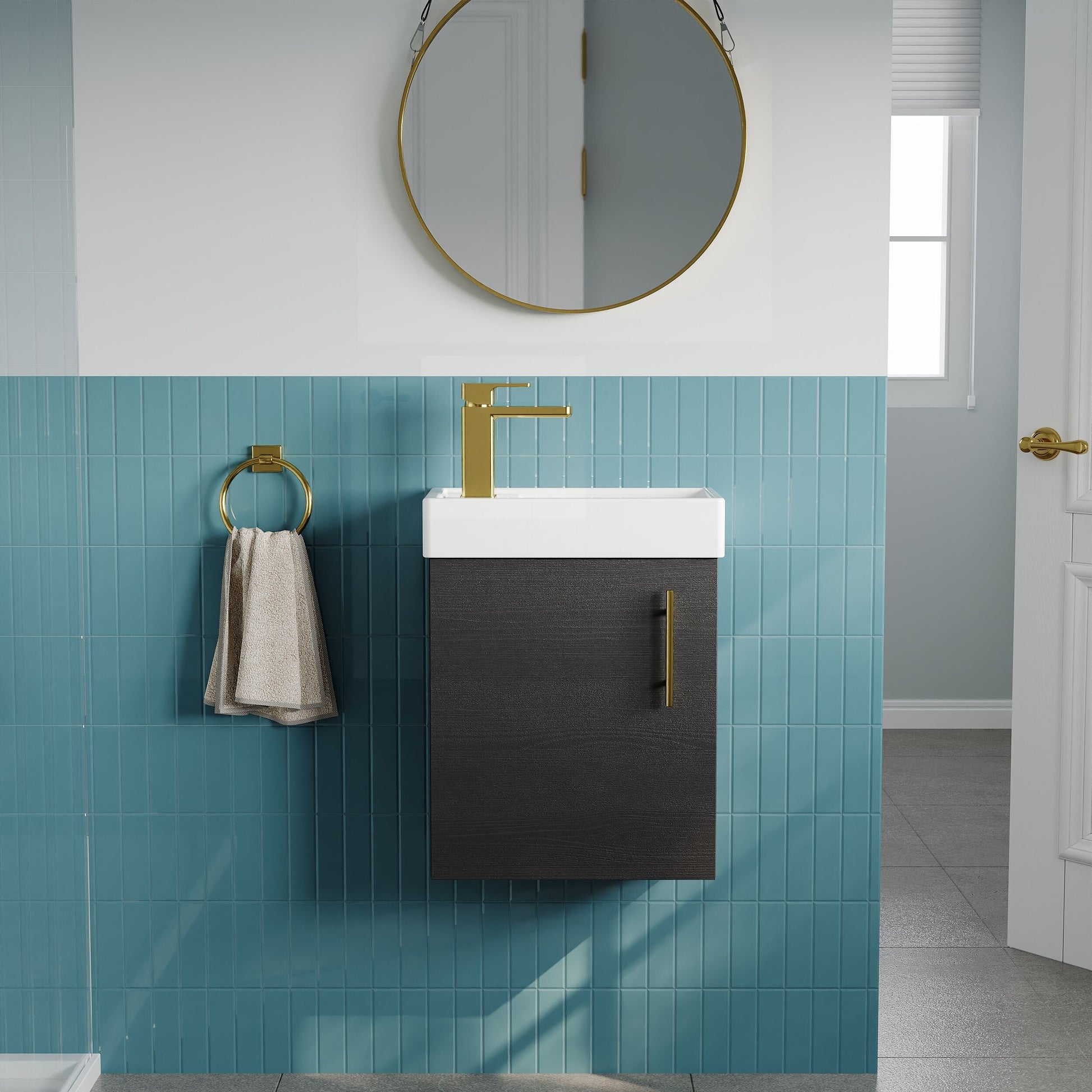 [BFSAH1093] Freehay Compact Cloakroom Wall Hung Vanity Basin Unit, 400mm, Choice of Colour - Lifestyle 1