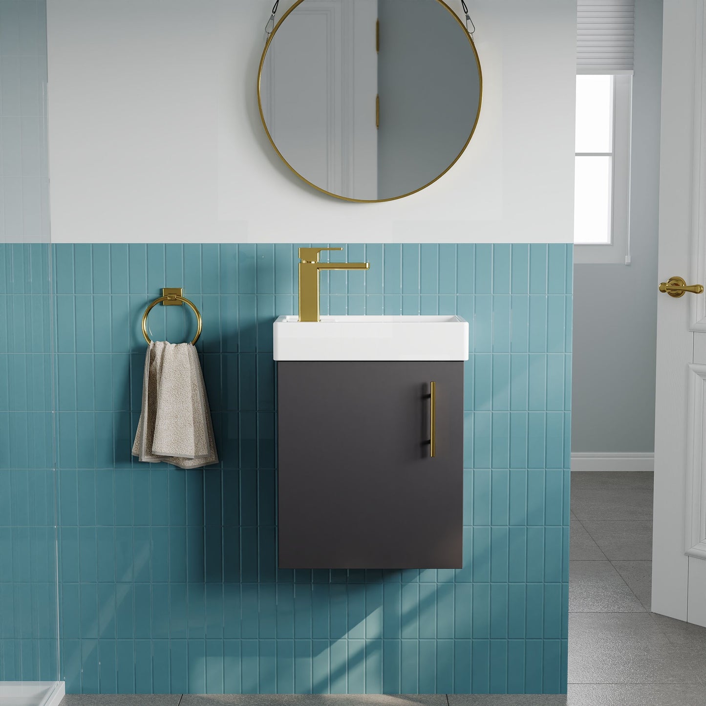 [BFSAH1393] Freehay Compact Cloakroom Wall Hung Vanity Basin Unit, 400mm, Choice of Colour - Lifestyle 1