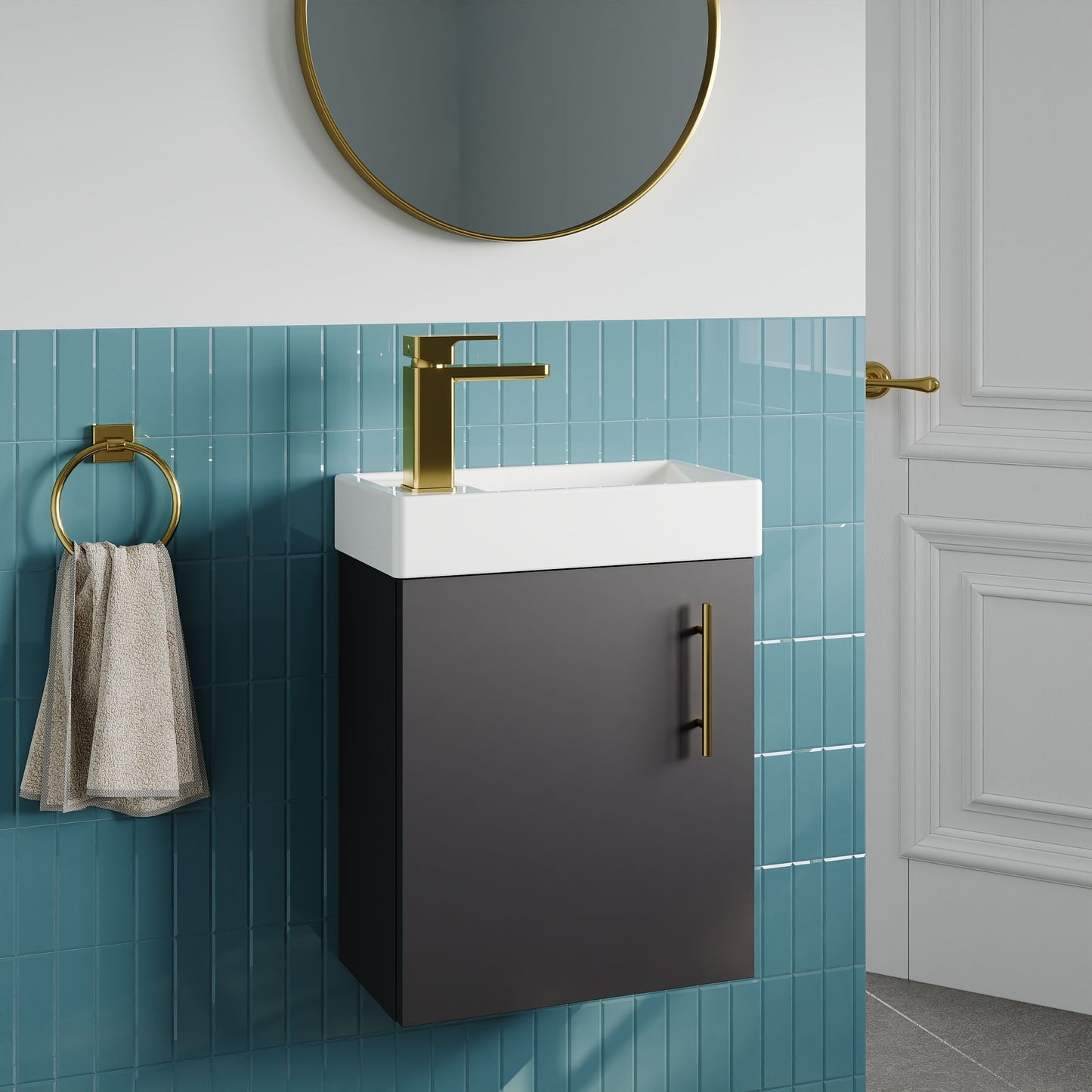 [BFSAH1393] Freehay Compact Cloakroom Wall Hung Vanity Basin Unit, 400mm, Choice of Colour - Lifestyle 3