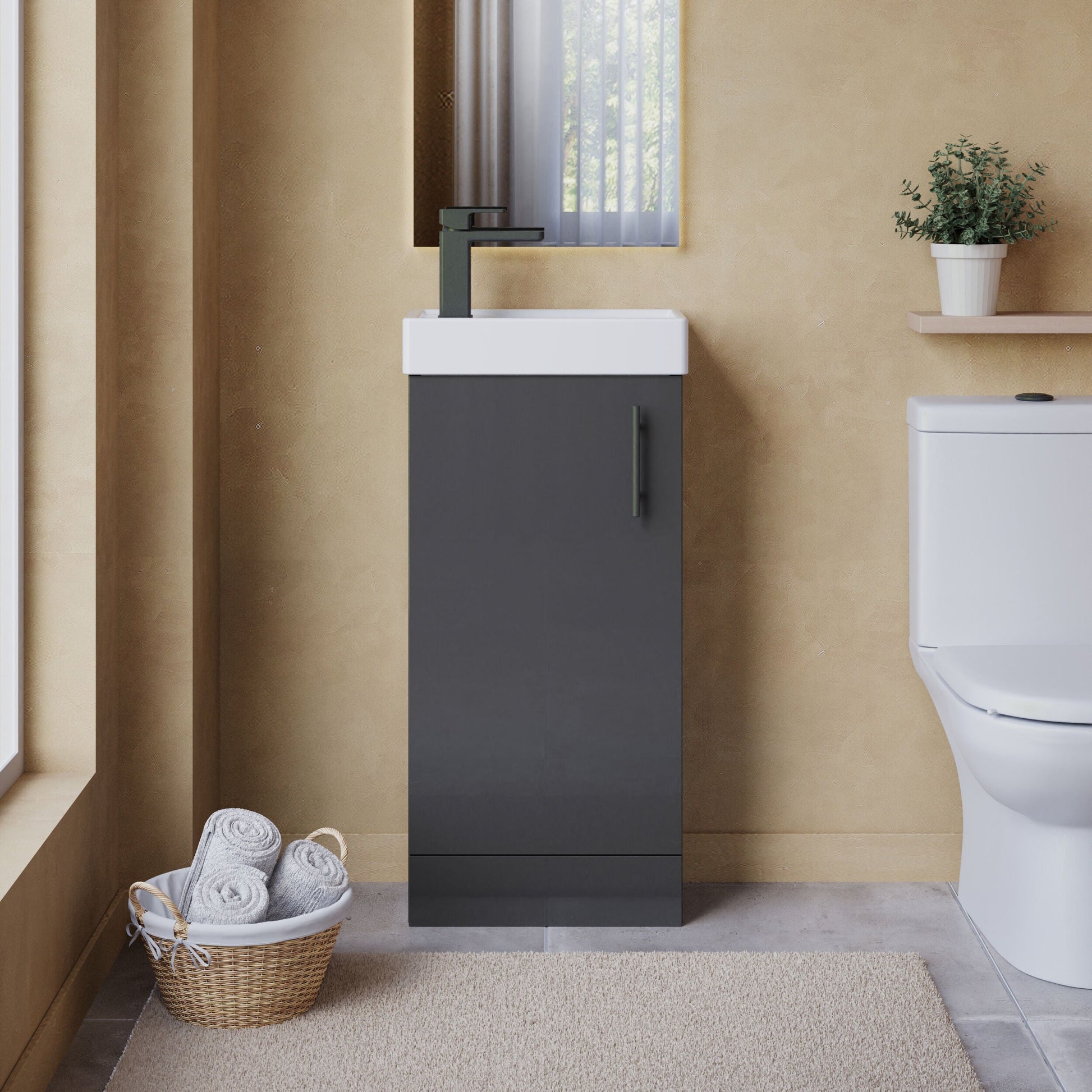 [BFSAH1492] Freehay Compact Cloakroom Vanity Basin Unit, 400mm - Choice of Mount Type, Colour and Handle Finish - Lifestyle 1