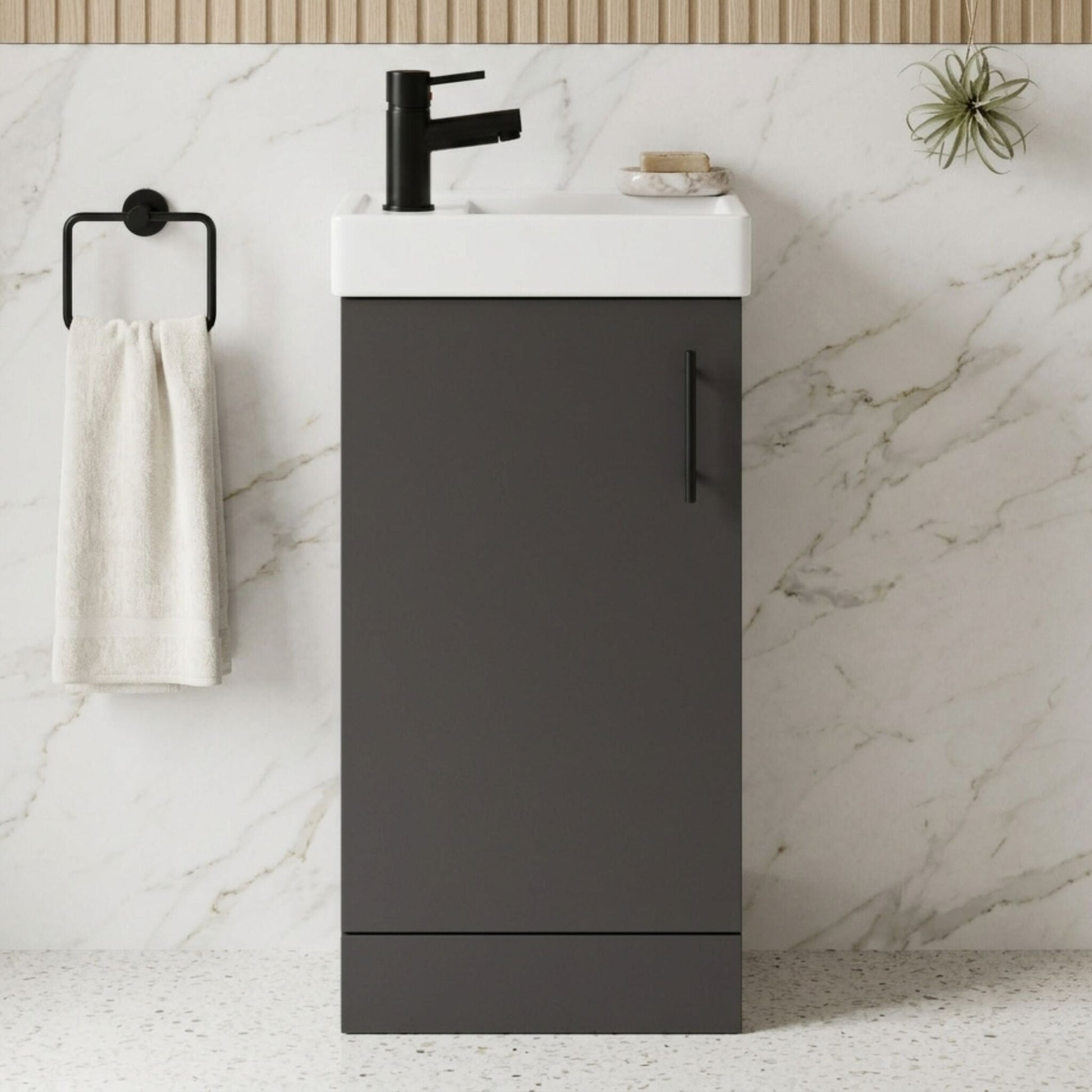 [BFSAH1492] Freehay Compact Cloakroom Vanity Basin Unit, 400mm - Choice of Mount Type, Colour and Handle Finish - Silo