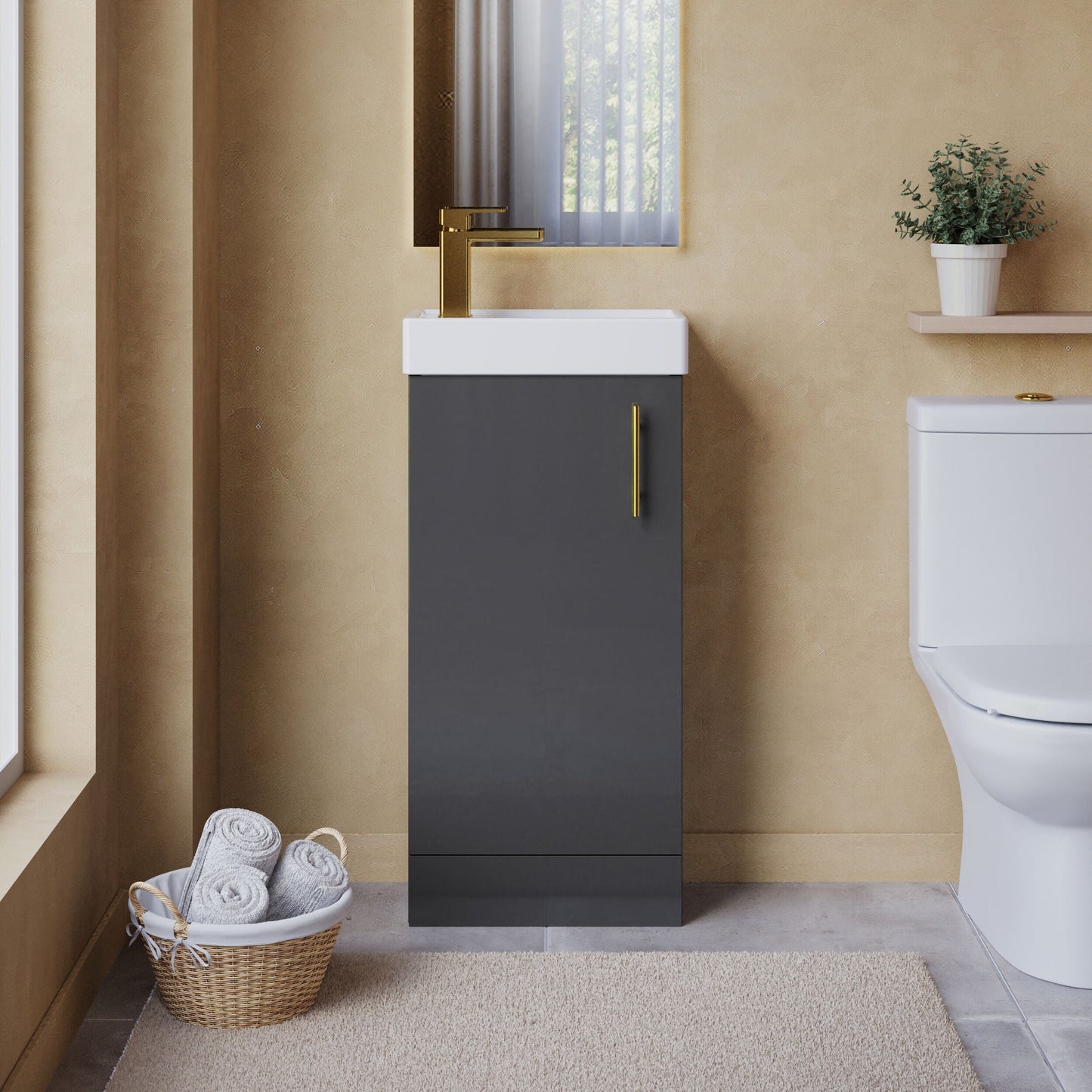 [BFSAH1493] Freehay Compact Cloakroom Vanity Basin Unit, 400mm - Choice of Mount Type, Colour and Handle Finish - Lifestyle 1