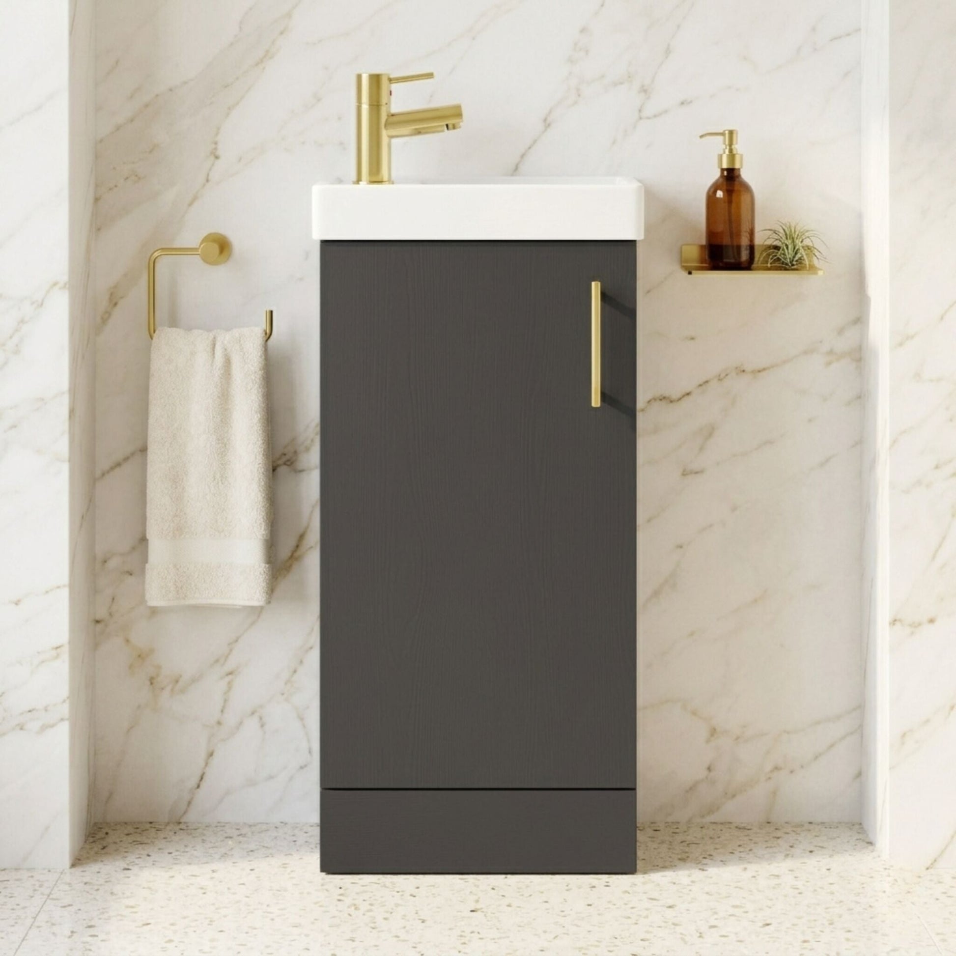 [BFSAH1493] Freehay Compact Cloakroom Vanity Basin Unit, 400mm - Choice of Mount Type, Colour and Handle Finish - Silo