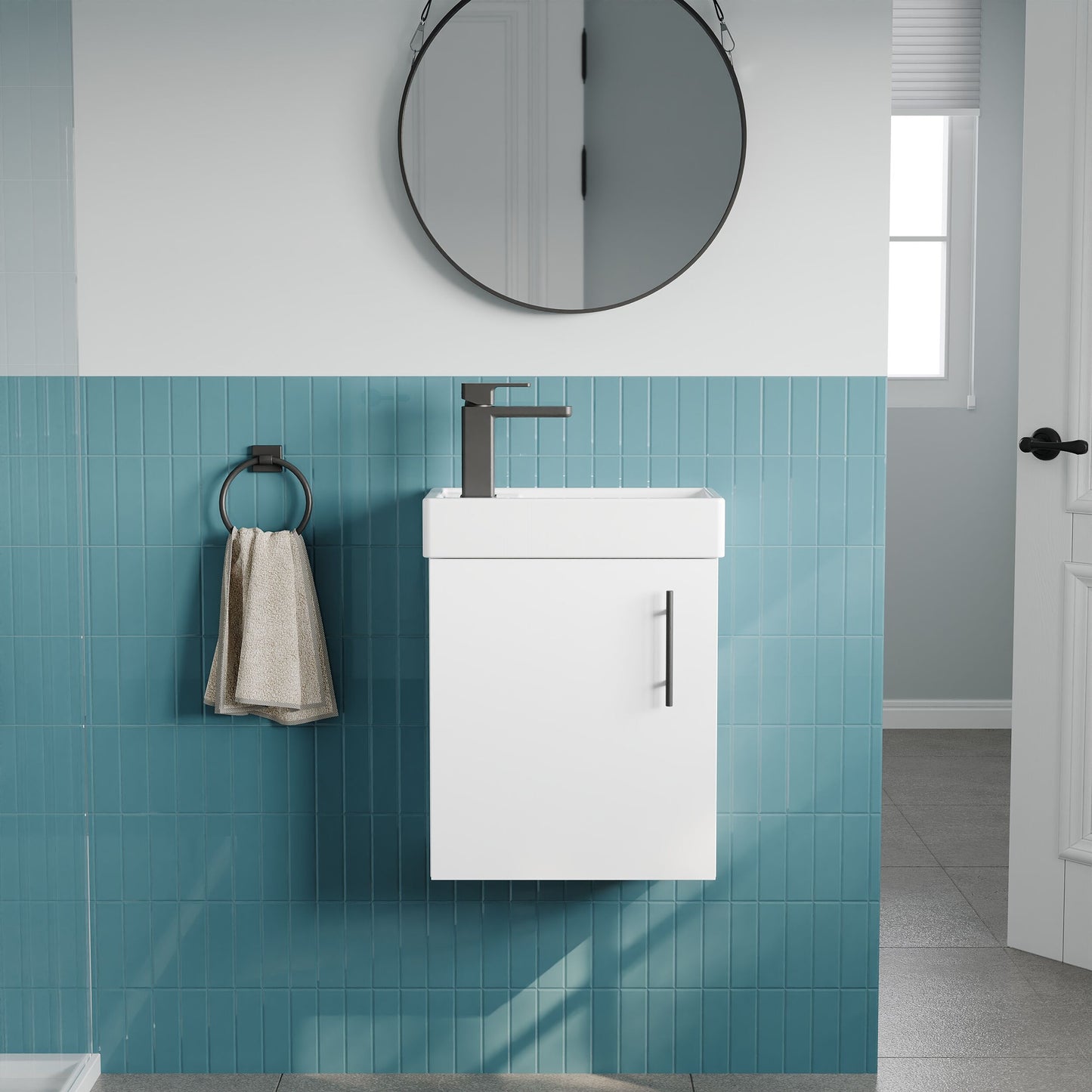 [BFSAH1892] Freehay Compact Cloakroom Wall Hung Vanity Basin Unit, 400mm, Choice of Colour - Lifestyle 1