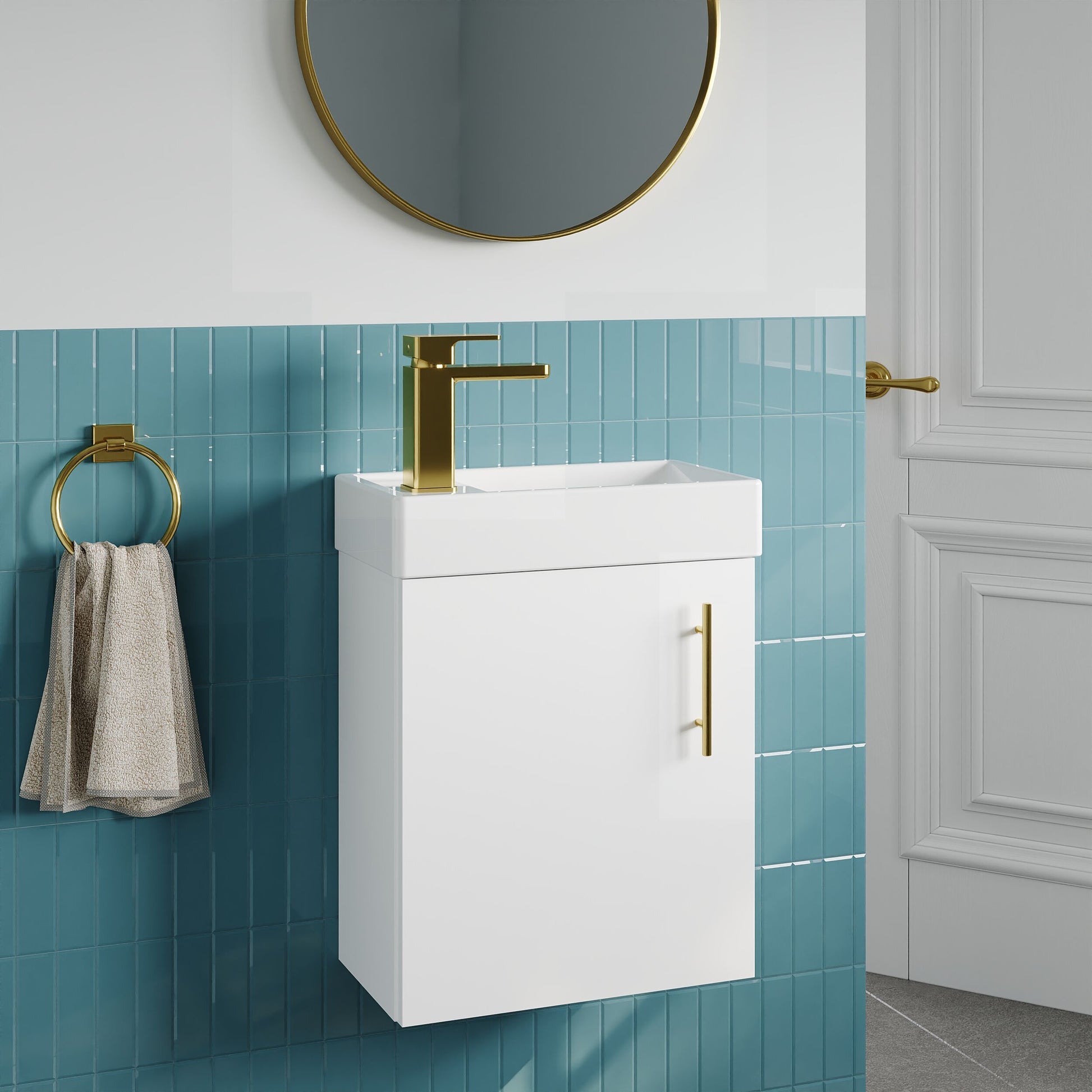 [BFSAH1893] Freehay Compact Cloakroom Wall Hung Vanity Basin Unit, 400mm, Choice of Colour - Lifestyle 3
