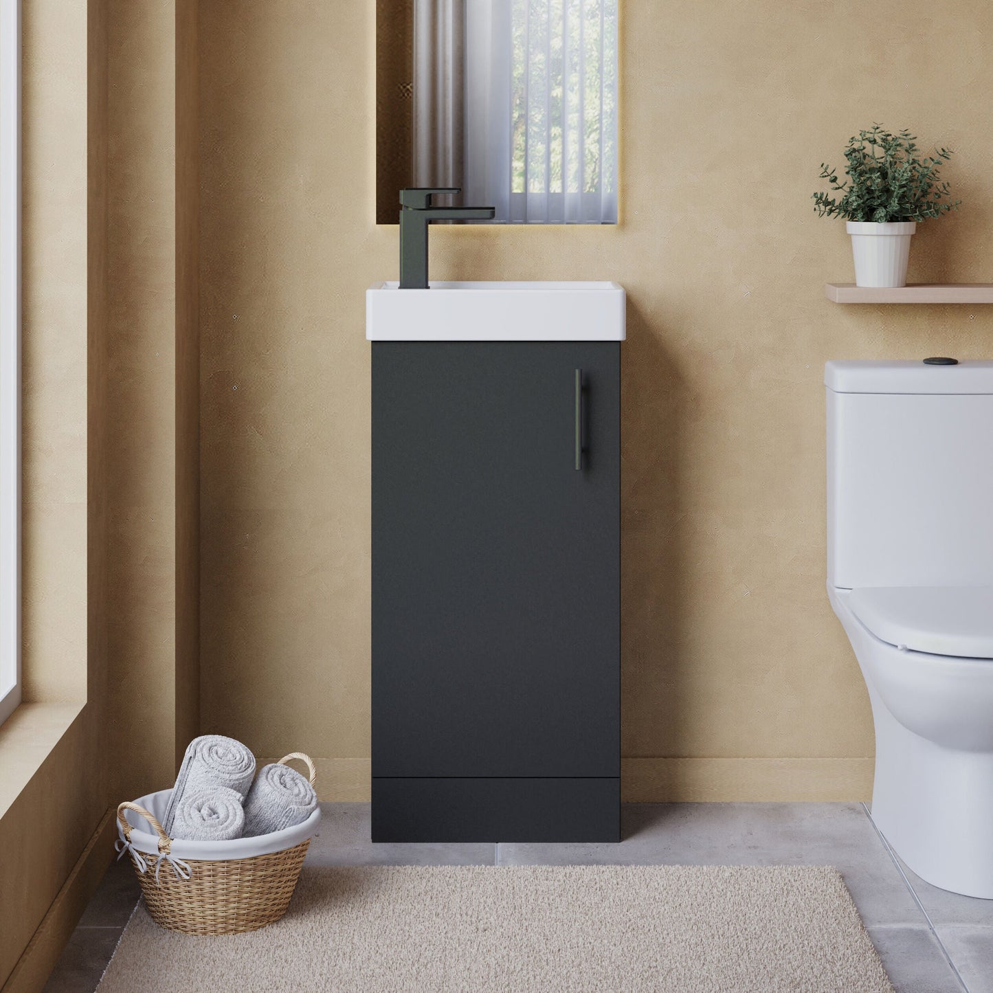 [BFSAH2492] Freehay Compact Cloakroom Vanity Basin Unit, 400mm - Choice of Mount Type, Colour and Handle Finish - Lifestyle 1