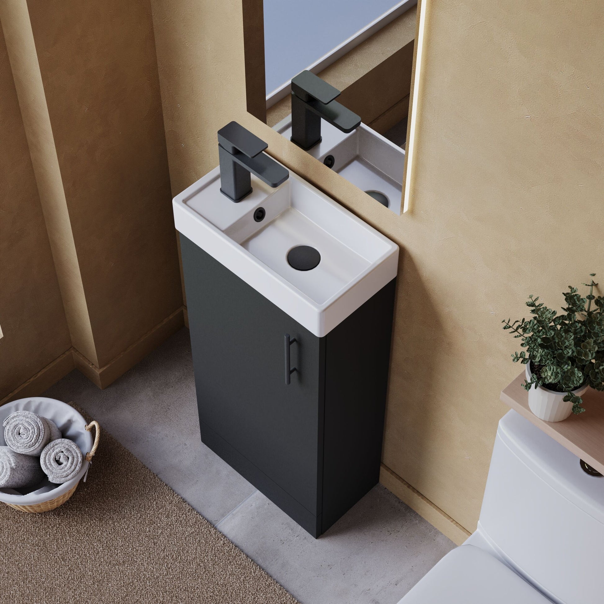 [BFSAH2492] Freehay Compact Cloakroom Vanity Basin Unit, 400mm - Choice of Mount Type, Colour and Handle Finish - Lifestyle 2
