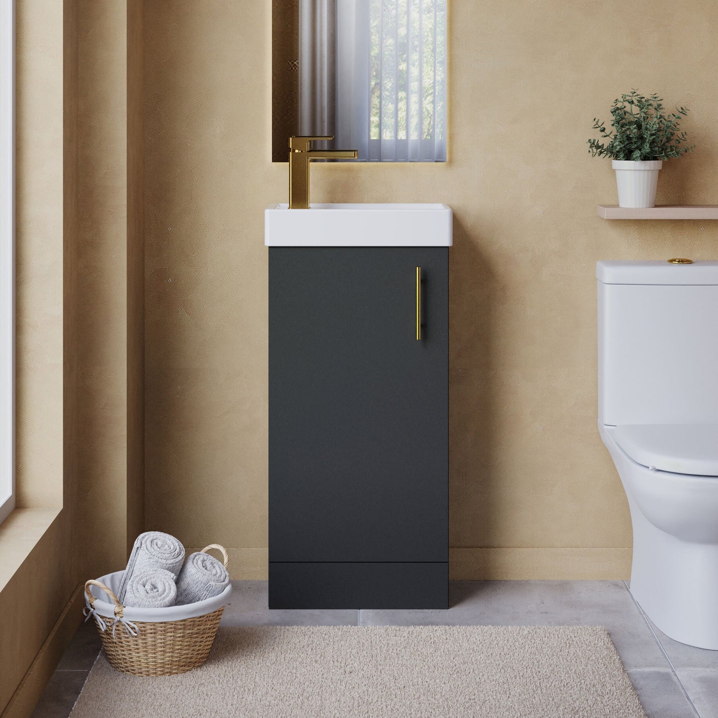[BFSAH2493] Freehay Compact Cloakroom Vanity Basin Unit, 400mm - Choice of Mount Type, Colour and Handle Finish - Lifestyle 1