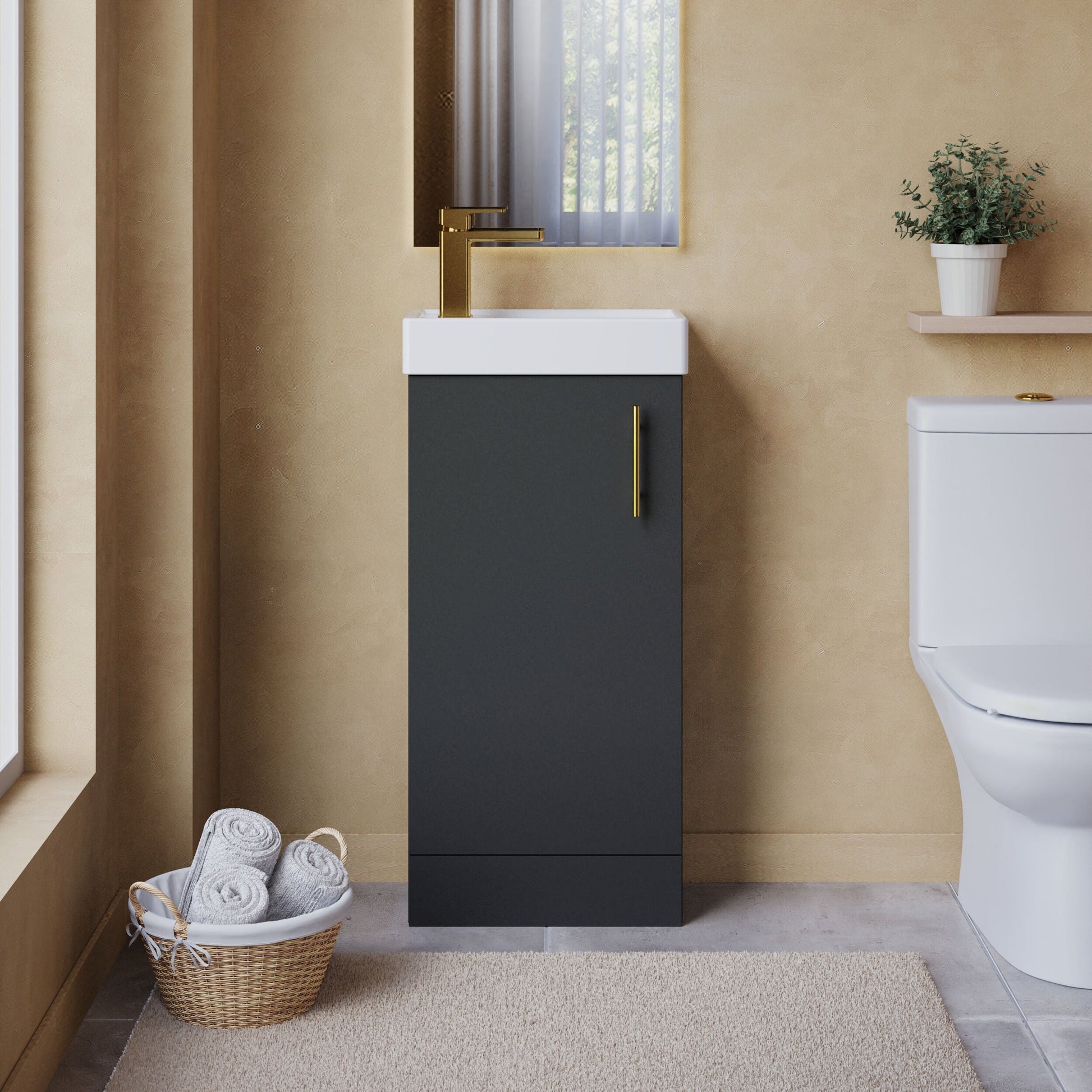 [BFSAH2493] Freehay Compact Cloakroom Vanity Basin Unit, 400mm - Choice of Mount Type, Colour and Handle Finish - Lifestyle 1