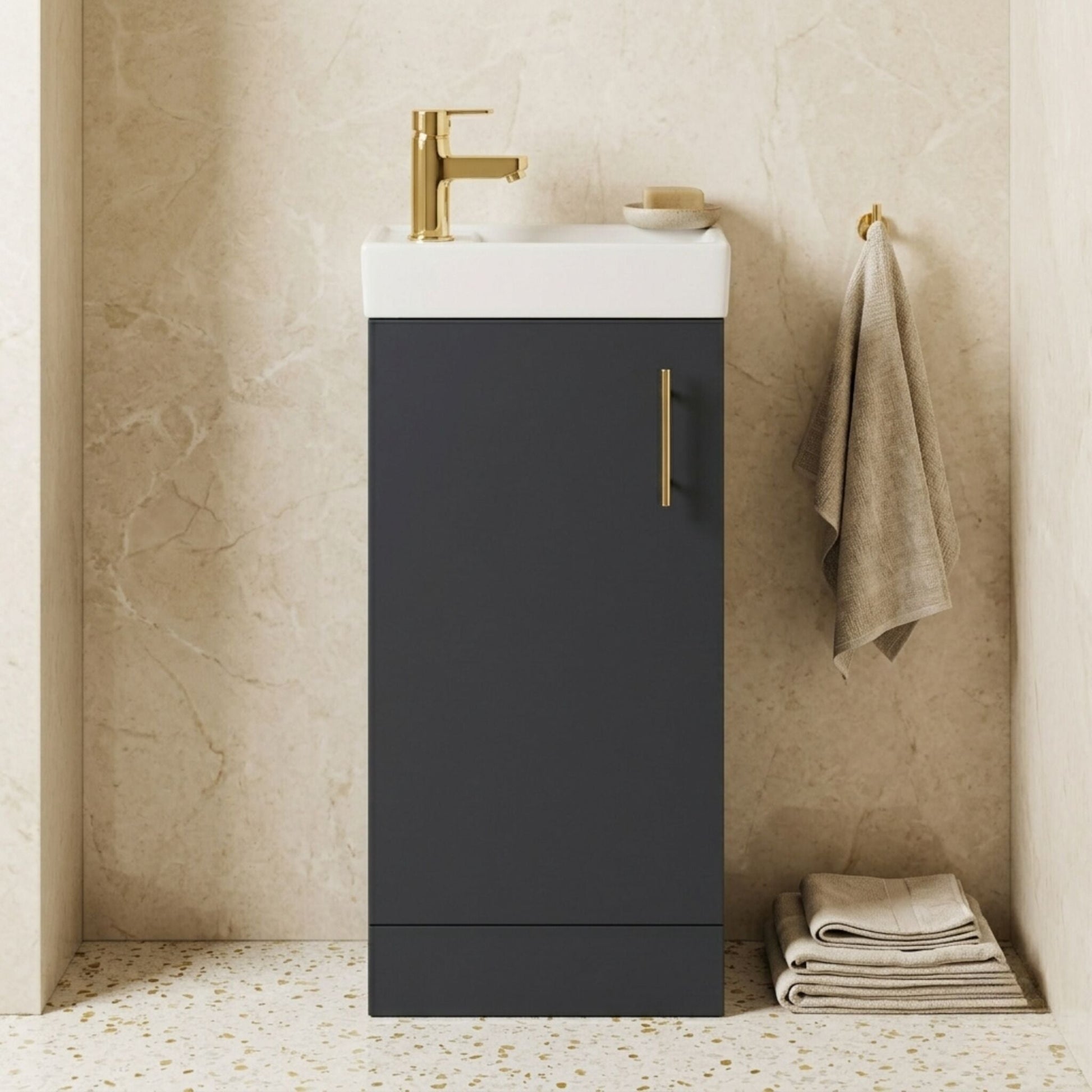 [BFSAH2493] Freehay Compact Cloakroom Vanity Basin Unit, 400mm - Choice of Mount Type, Colour and Handle Finish - Silo