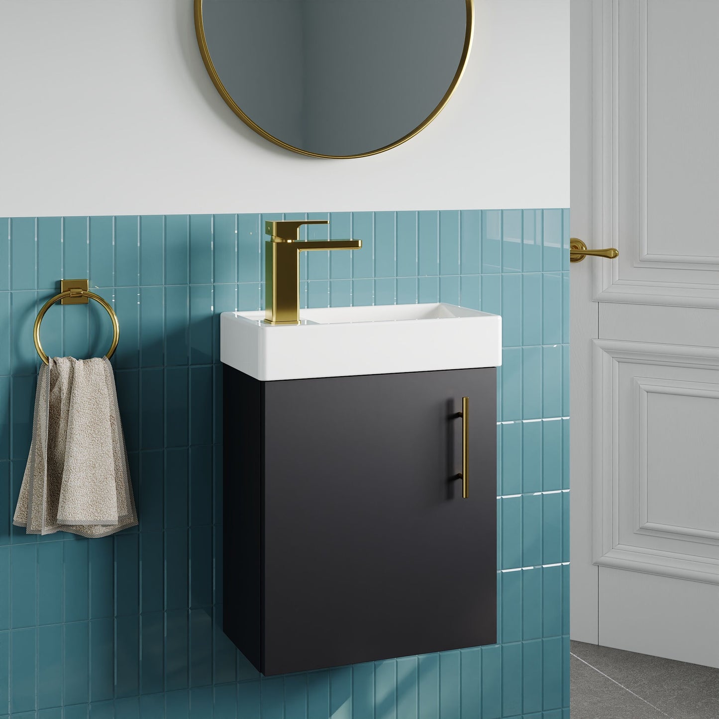 [BFSAH2593] Freehay Compact Cloakroom Wall Hung Vanity Basin Unit, 400mm, Choice of Colour - Lifestyle 3