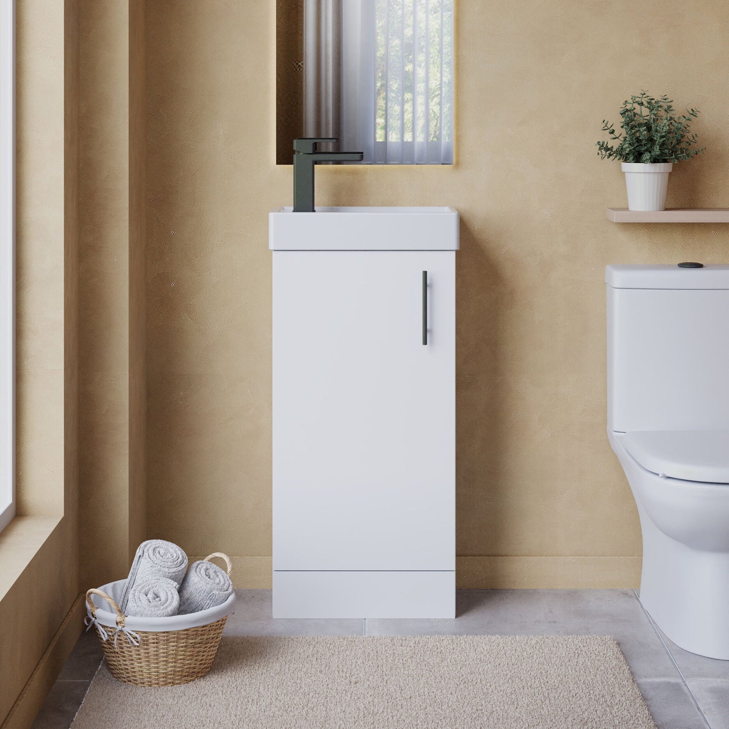 [BFSAH9292] Freehay Compact Cloakroom Vanity Basin Unit, 400mm - Choice of Mount Type, Colour and Handle Finish - Lifestyle 1
