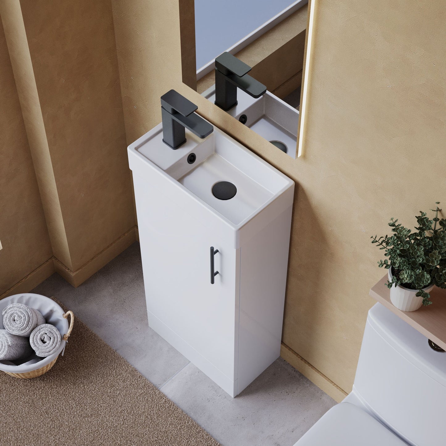[BFSAH9292] Freehay Compact Cloakroom Vanity Basin Unit, 400mm - Choice of Mount Type, Colour and Handle Finish - Lifestyle 2