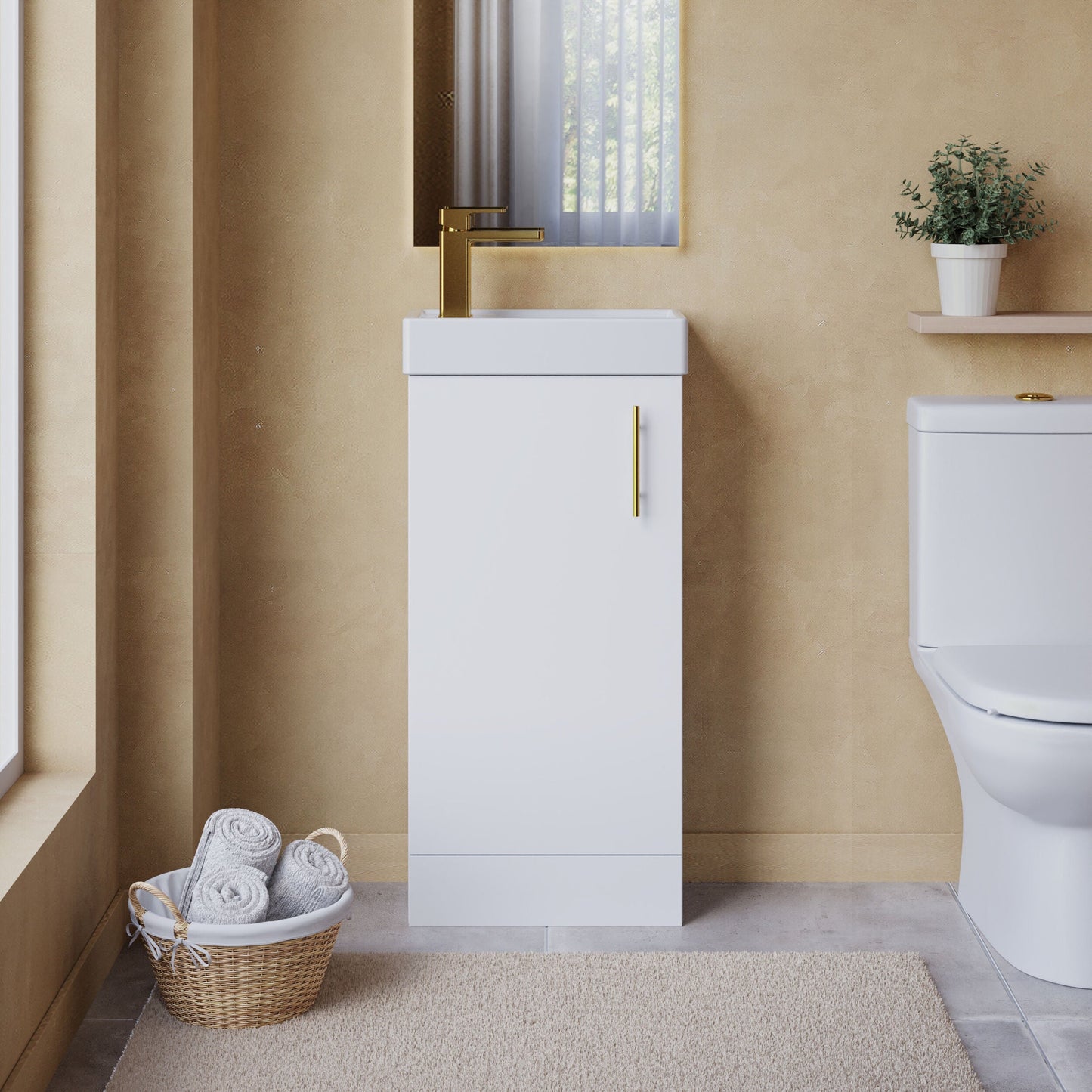 [BFSAH9293] Freehay Compact Cloakroom Vanity Basin Unit, 400mm - Choice of Mount Type, Colour and Handle Finish - Lifestyle 1