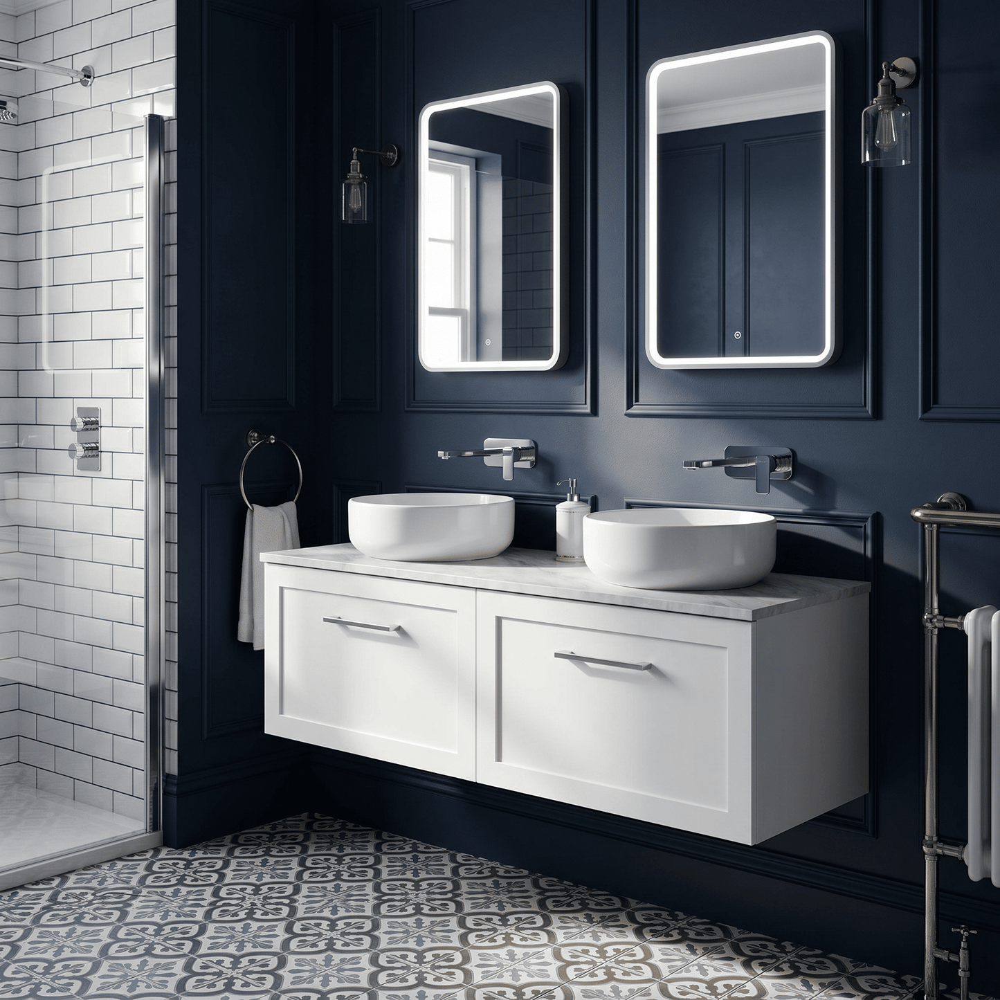 [BFSH122GMT2] Stonnall Traditional Wall Hung 2 Drawer 1200mm Vanity Unit with Grey Marble Top - Choice of Colour - Lifestyle 1