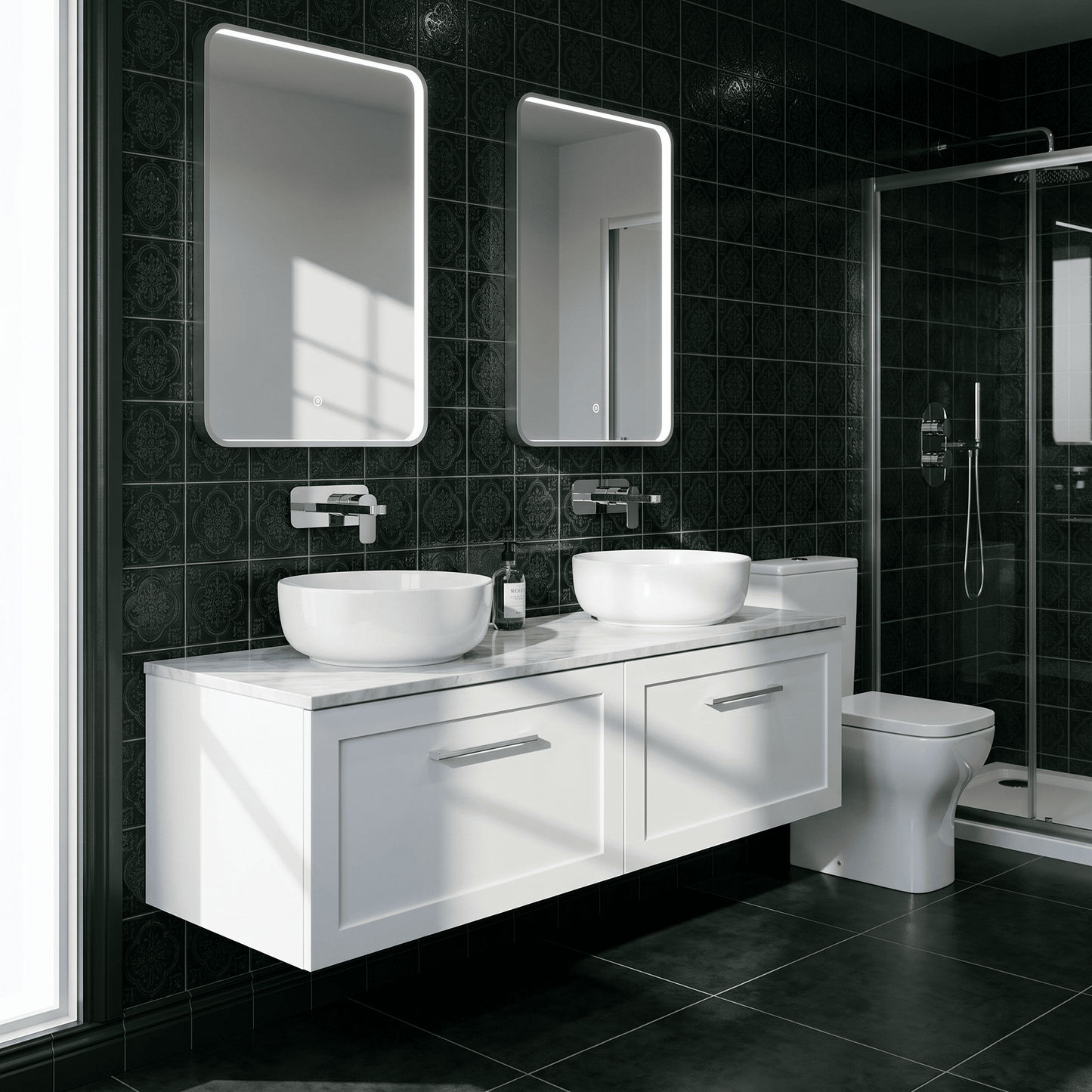 [BFSH122GMT2] Stonnall Traditional Wall Hung 2 Drawer 1200mm Vanity Unit with Grey Marble Top - Choice of Colour - Lifestyle 2