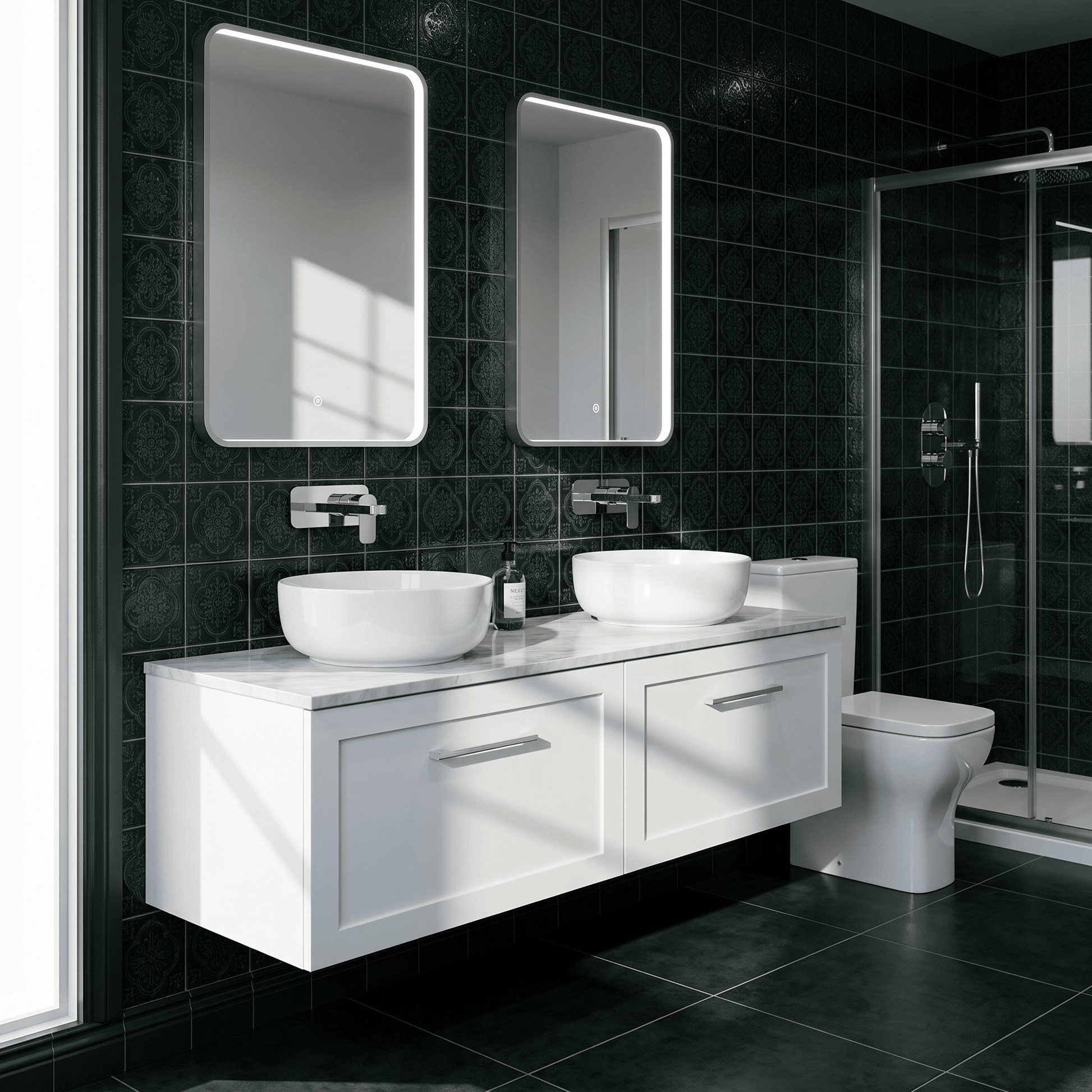 [BFSH122GMT2] Stonnall Traditional Wall Hung 2 Drawer 1200mm Vanity Unit with Grey Marble Top - Choice of Colour - Lifestyle 2