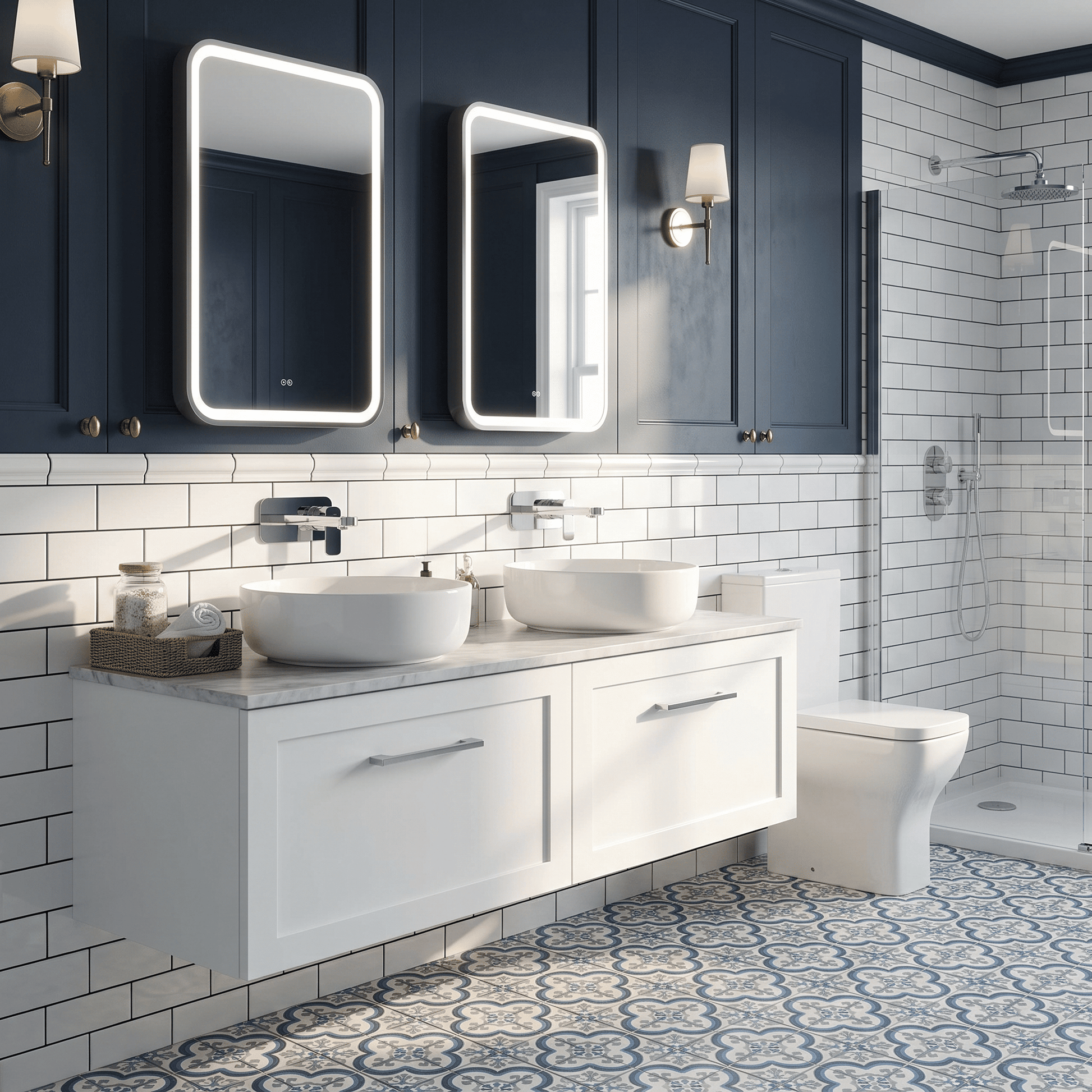 [BFSH122GMT2] Stonnall Traditional Wall Hung 2 Drawer 1200mm Vanity Unit with Grey Marble Top - Choice of Colour - Lifestyle 3