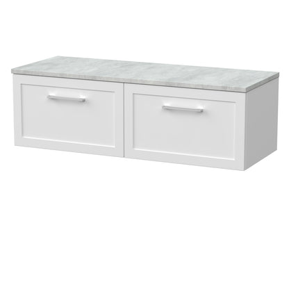 [BFSH122LBG2] Stonnall Traditional Wall Hung 2 Drawer 1200mm Vanity Unit with Bellato Grey Laminate Worktop - Choice of Colour - Cutout