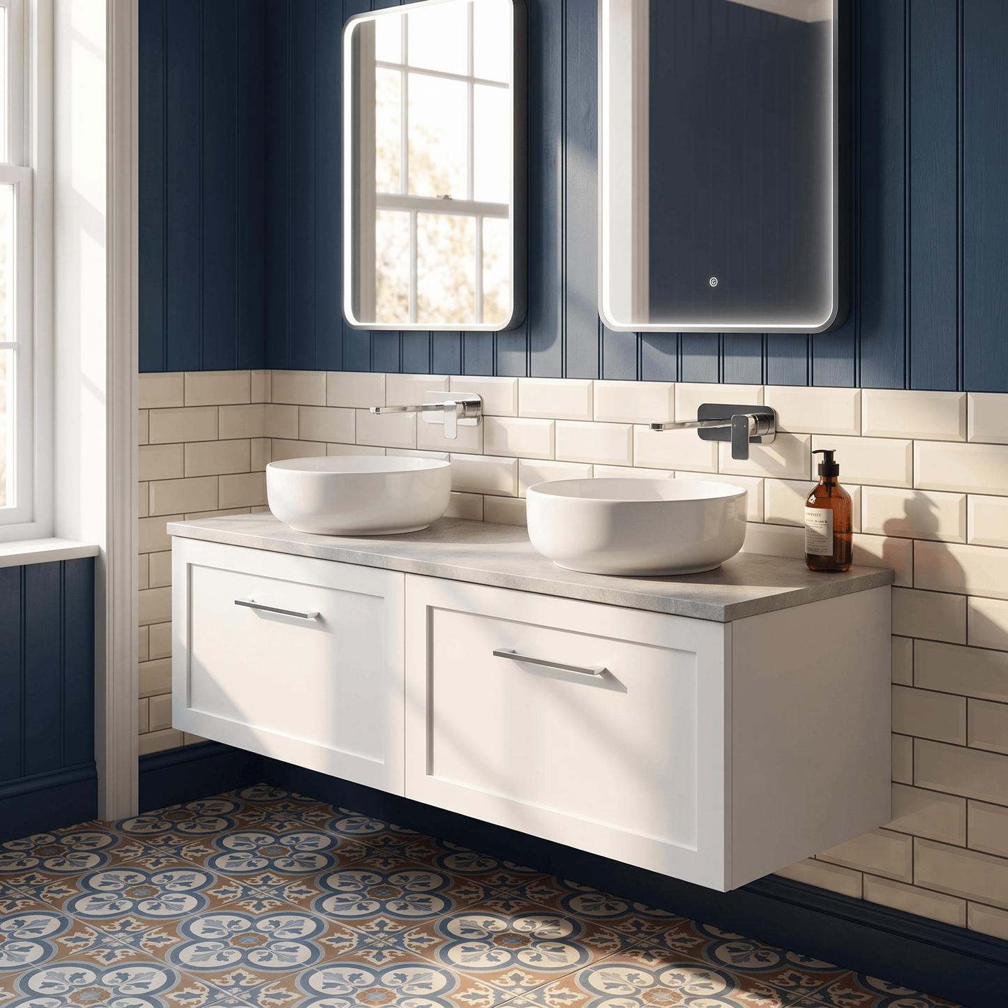 [BFSH122LBG2] Stonnall Traditional Wall Hung 2 Drawer 1200mm Vanity Unit with Bellato Grey Laminate Worktop - Choice of Colour - Lifestyle 1