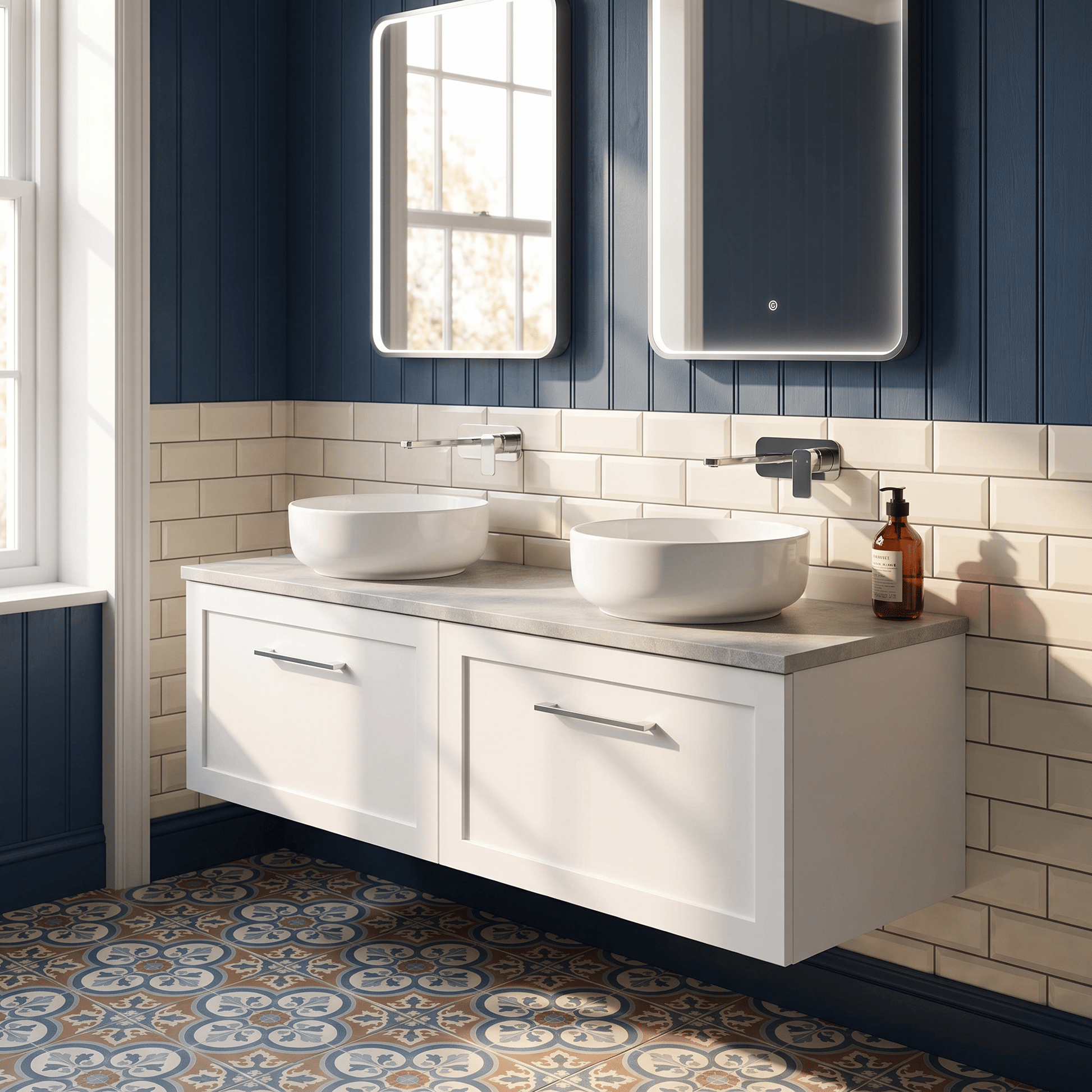 [BFSH122LBG2] Stonnall Traditional Wall Hung 2 Drawer 1200mm Vanity Unit with Bellato Grey Laminate Worktop - Choice of Colour - Lifestyle 1