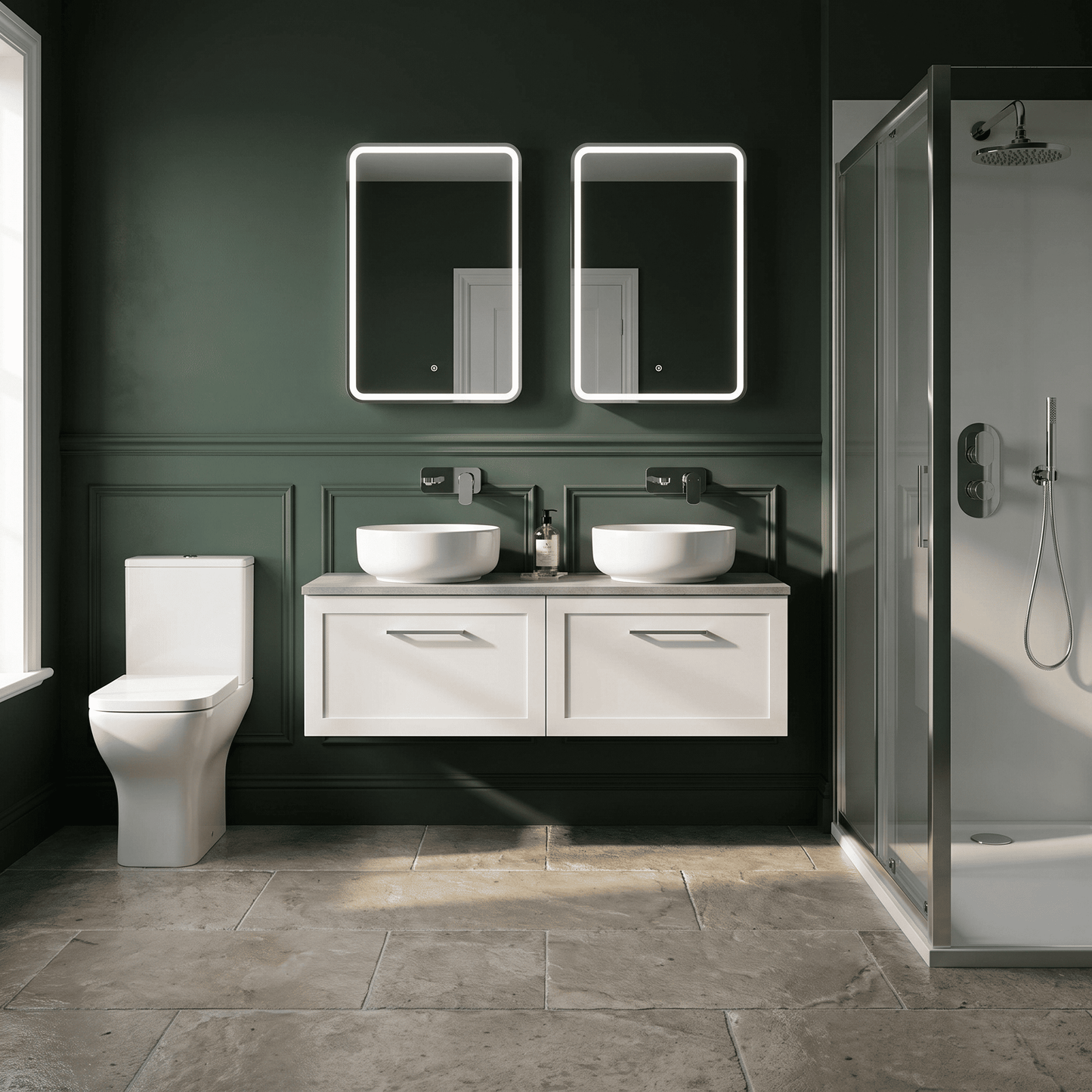 [BFSH122LBG2] Stonnall Traditional Wall Hung 2 Drawer 1200mm Vanity Unit with Bellato Grey Laminate Worktop - Choice of Colour - Lifestyle 3