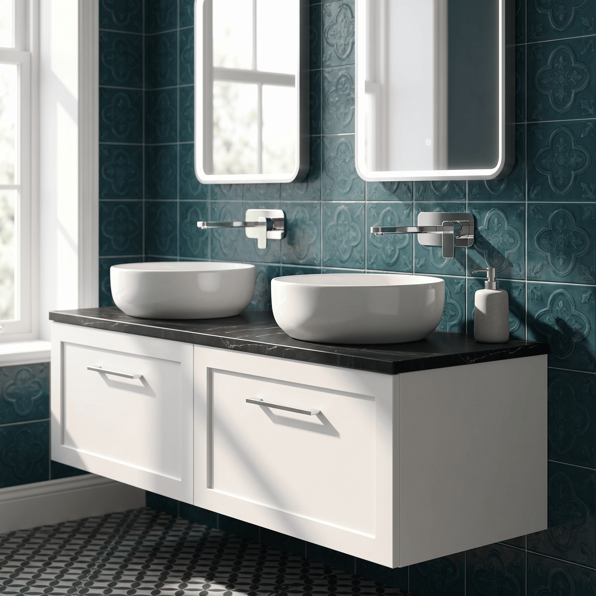 [BFSH122LBP2] Stonnall Traditional Wall Hung 2 Drawer 1200mm Vanity Unit with Black Pietra Marble Laminate Worktop - Choice of Colour - Lifestyle 2